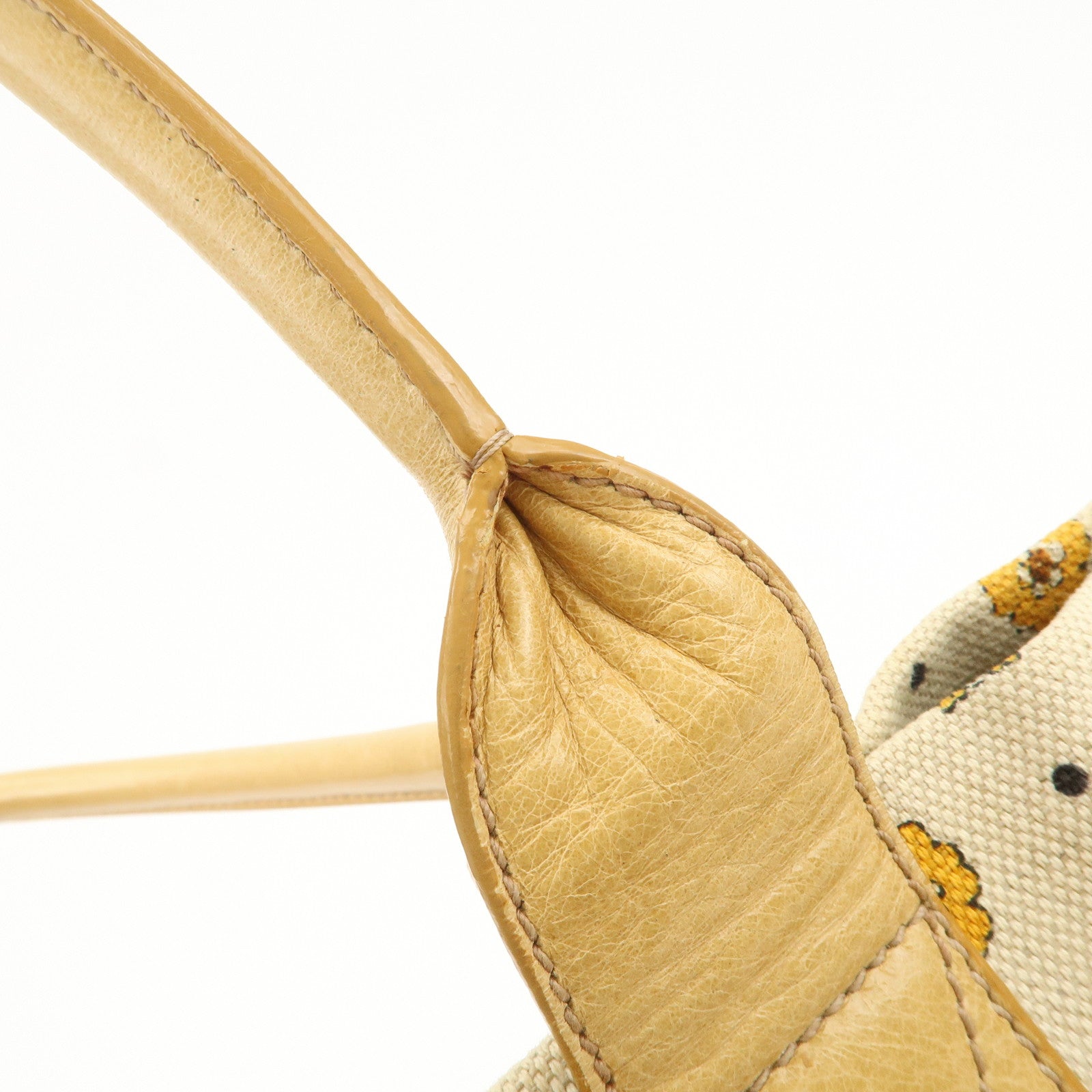 MIU MIU Canvas Leather Tote Bag Hand Bag Flower Motif Beige