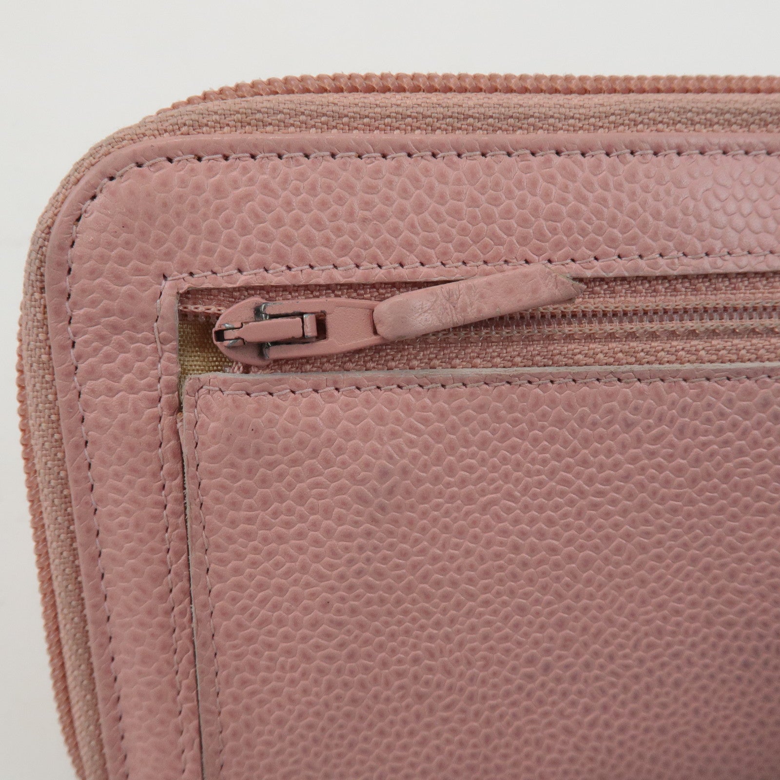CHANEL COCO Mark Caviarskin Zip Around Long Wallet Pink A50071 Used