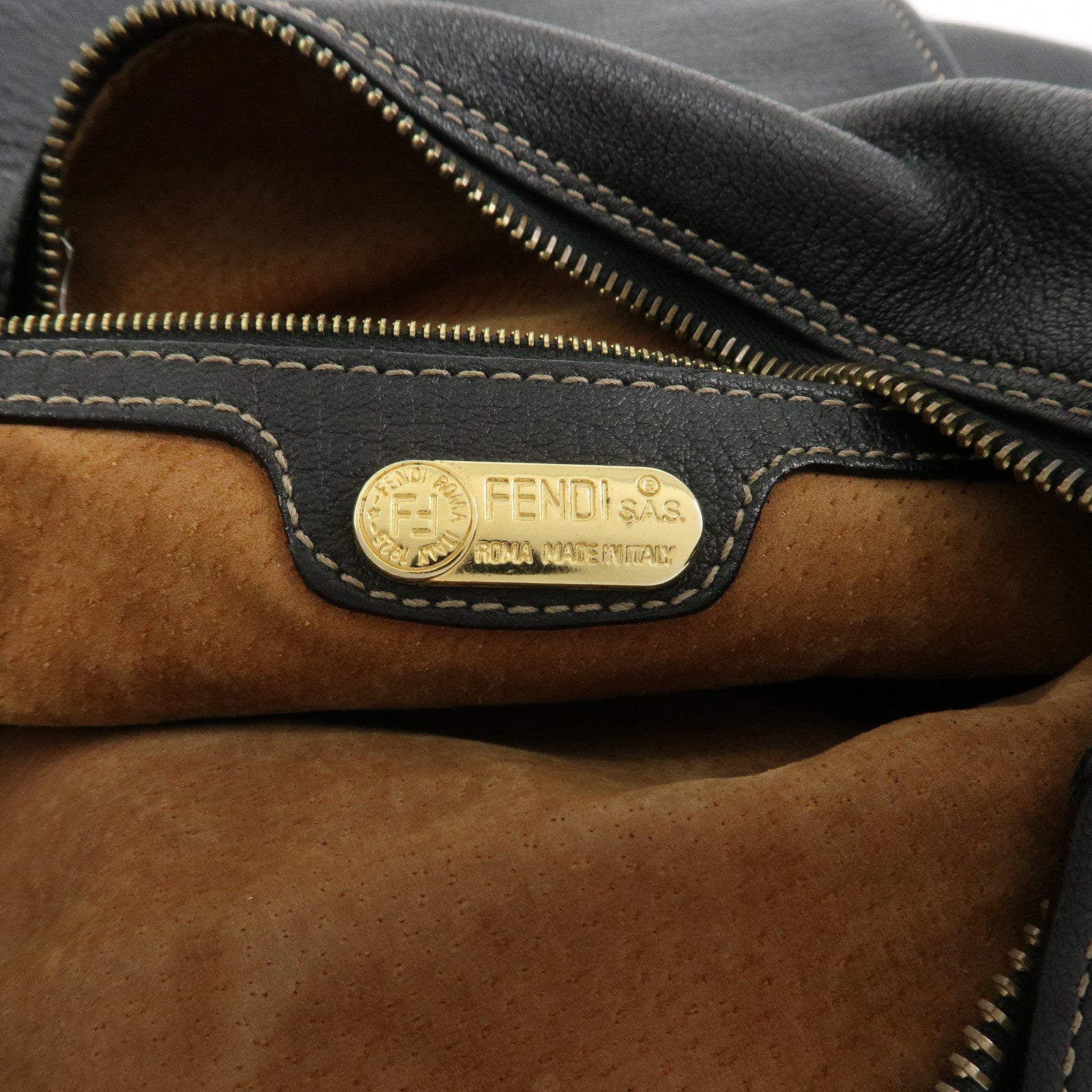 FENDI Logo Leather Backpack Rucksack Black 26063