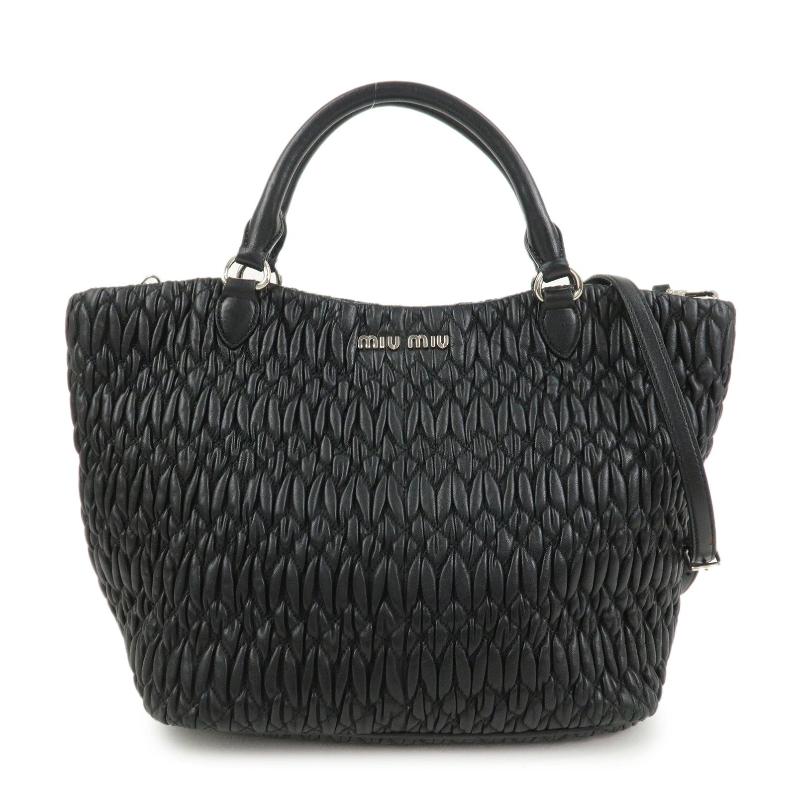 MIU MIU Matelasse Nappa Crystal 2Way Shoulder Bag Black 5BE896