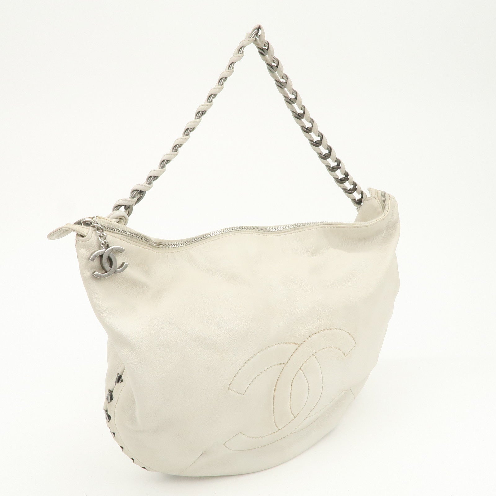 CHANEL COCO Mark Caviarskin Chain Tote Bag Shoulder Bag Ivory