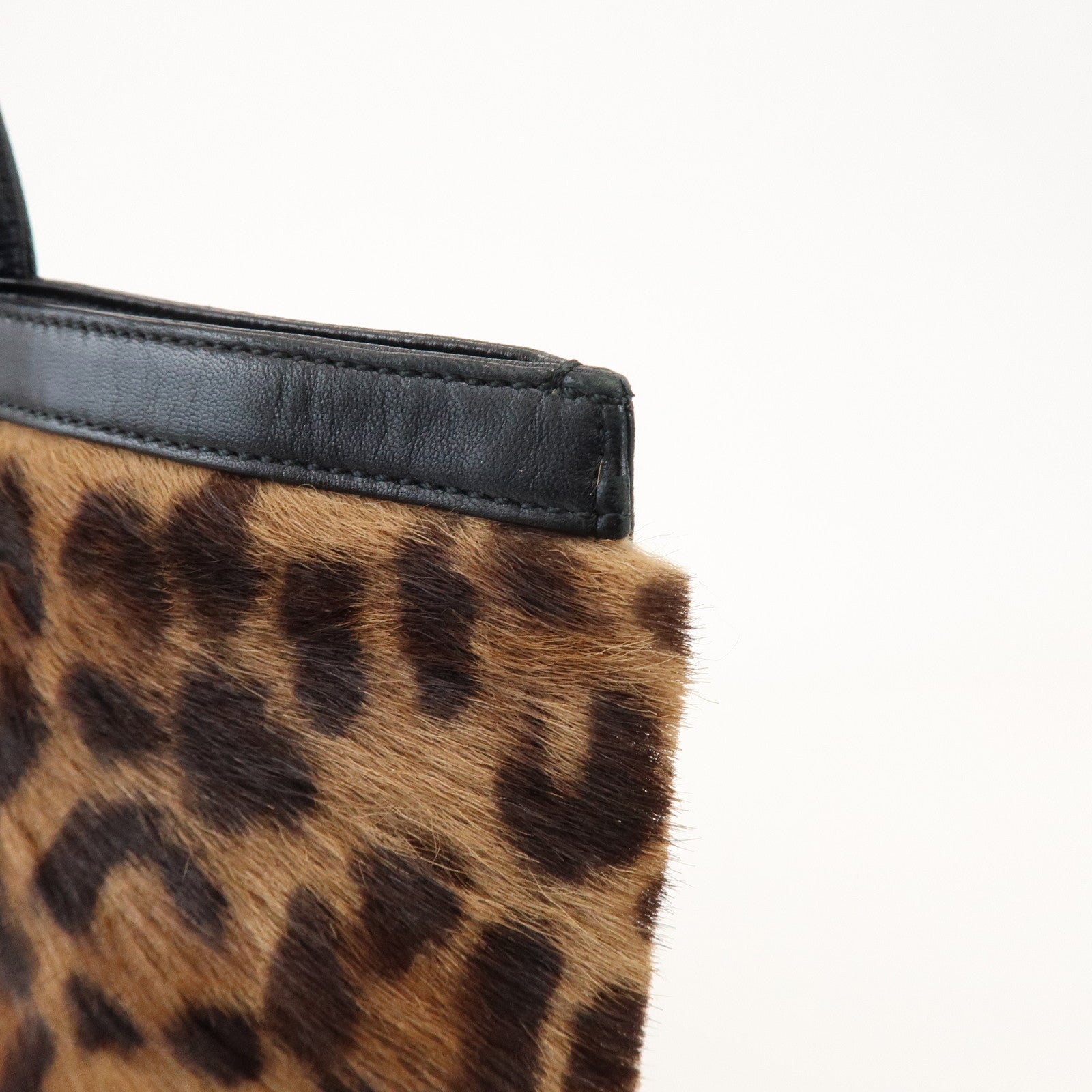 LOEWE Unborn Calf Leather Tote Bag Hand Bag Brown Black