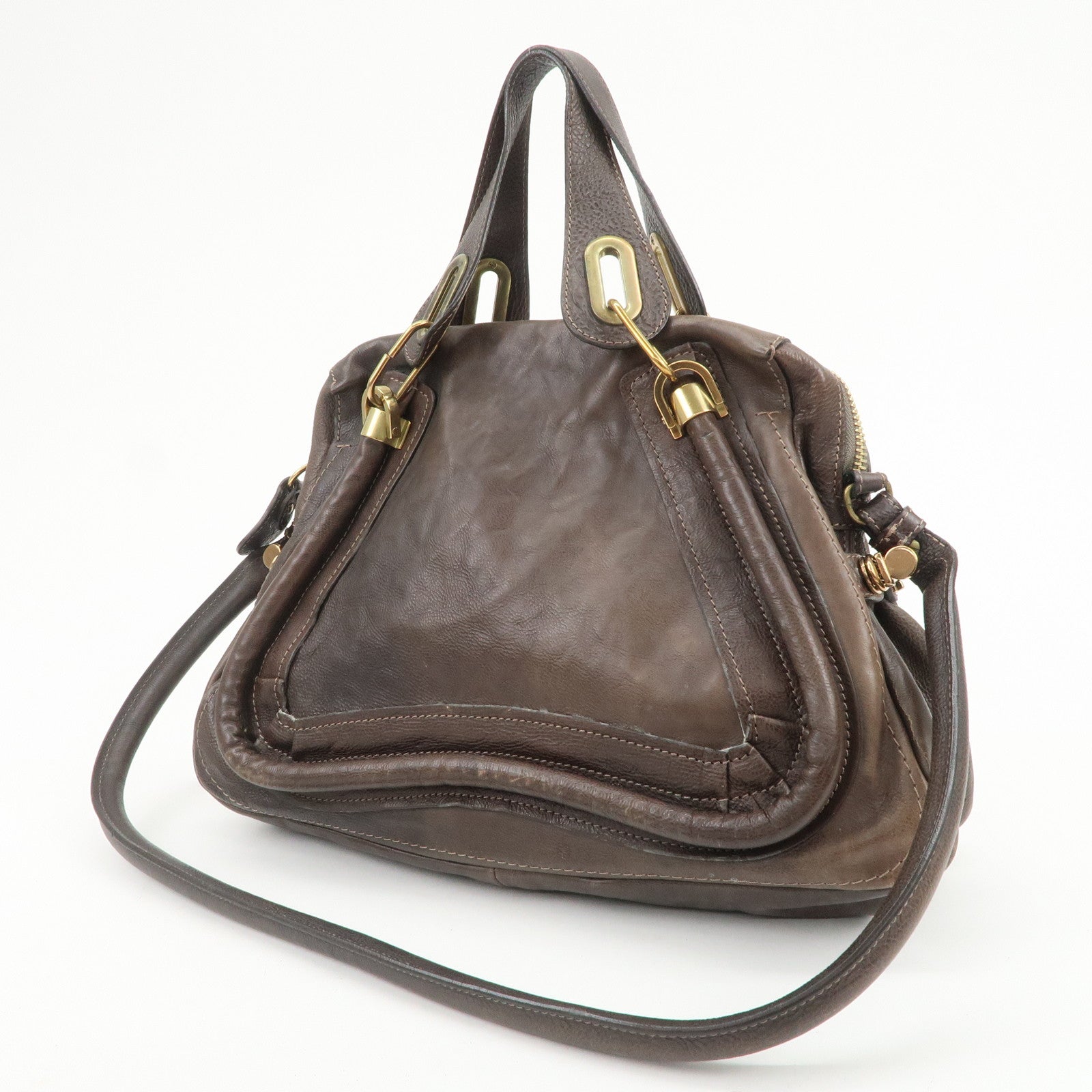 Chloe Paraty Leather 2Way Bag Hand Bag Shoulder Bag Dark Brown