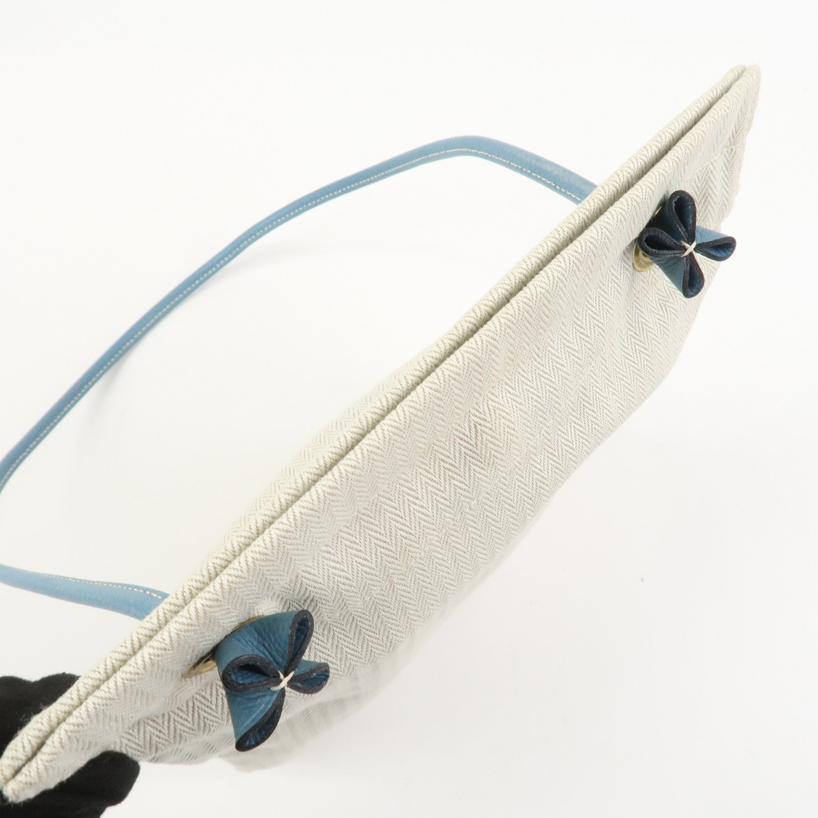 HERMES Aline PM Canvas Leather Shoulder Bag Blue