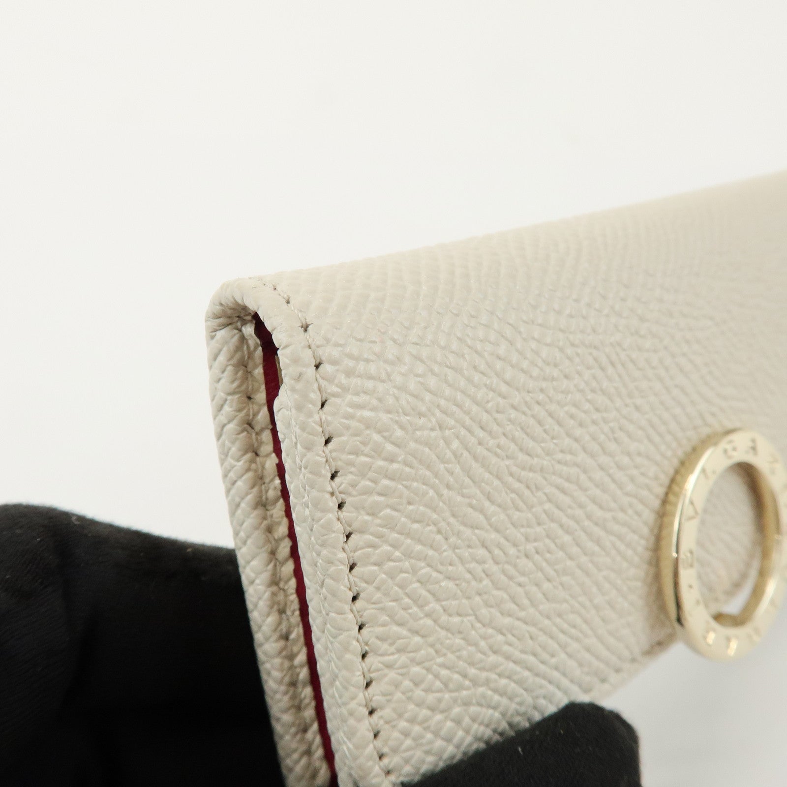 BVLGARI Logo Leather 6 Rings Key Case Key Holder Ivory