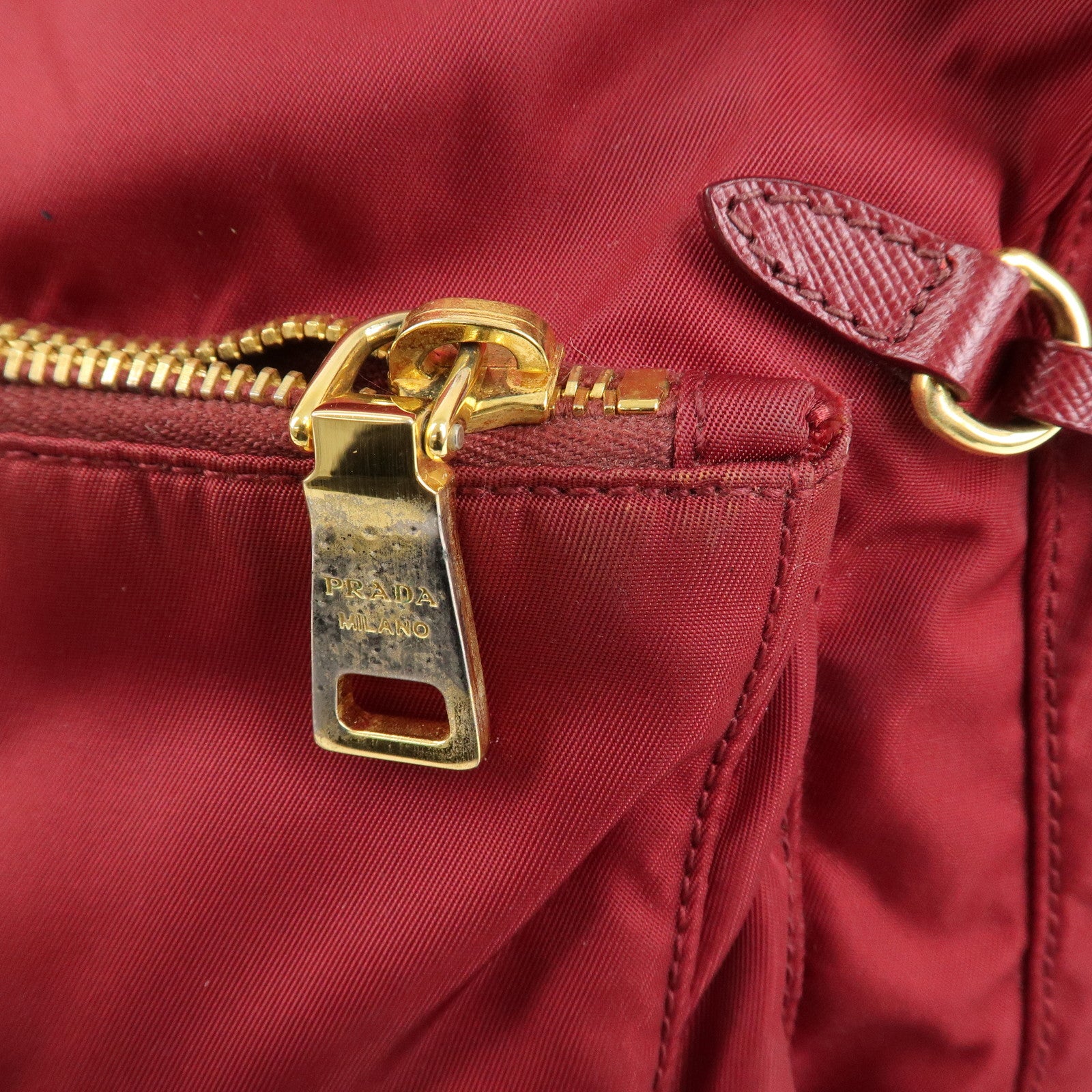 PRADA Logo Nylon Leather Shoulder Bag Crossbody Bag Bordeaux BT0692 Used