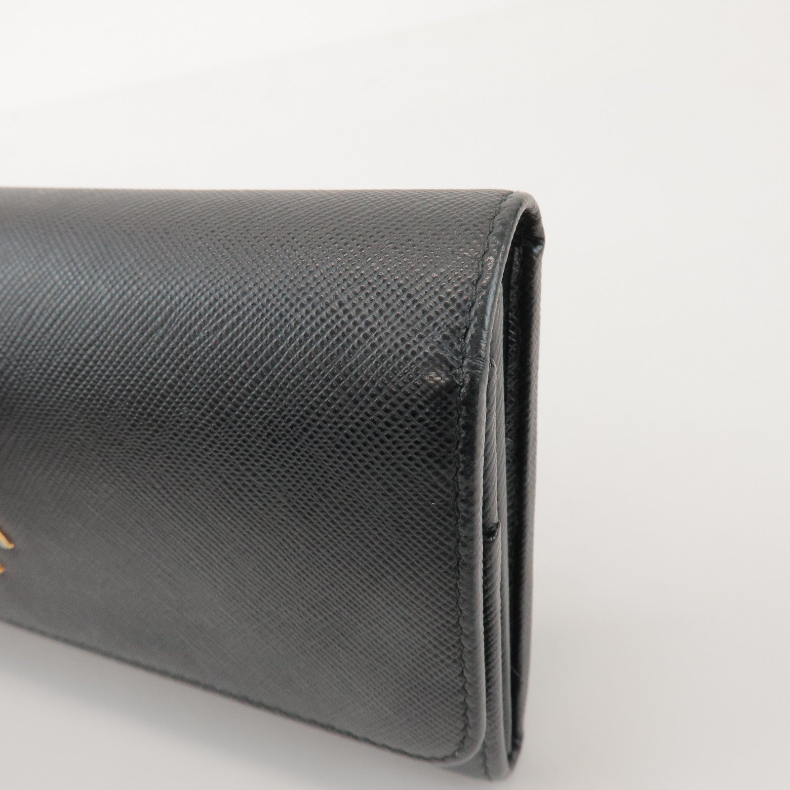 PRADA Logo Saffiano Leather Flap Bi-Fold Long Wallet Black