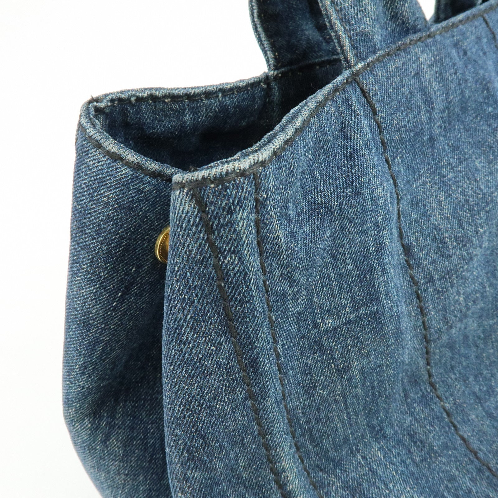 PRADA Triangle Logo Canapa Denim Tote Bag Hand Bag Denim Blue