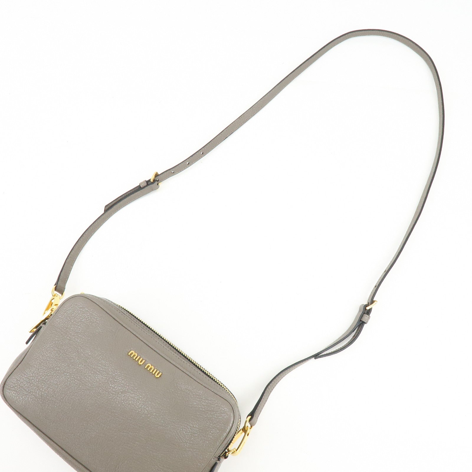 MIU MIU Madras Leather Shoulder Bag Crossbody Bag Gray