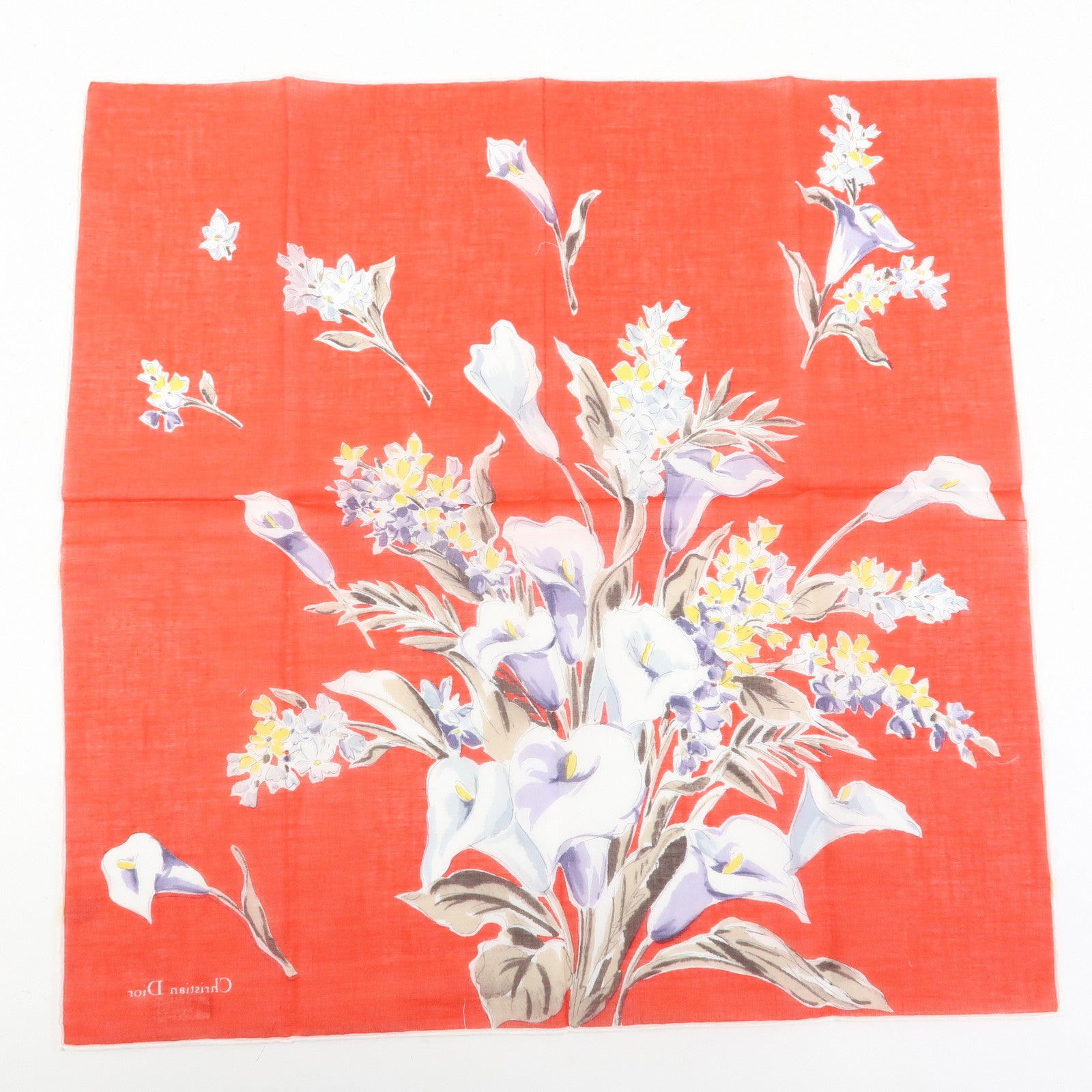 Christian Dior Set of 2 Cotton 100% Scarf Flower Print Red
