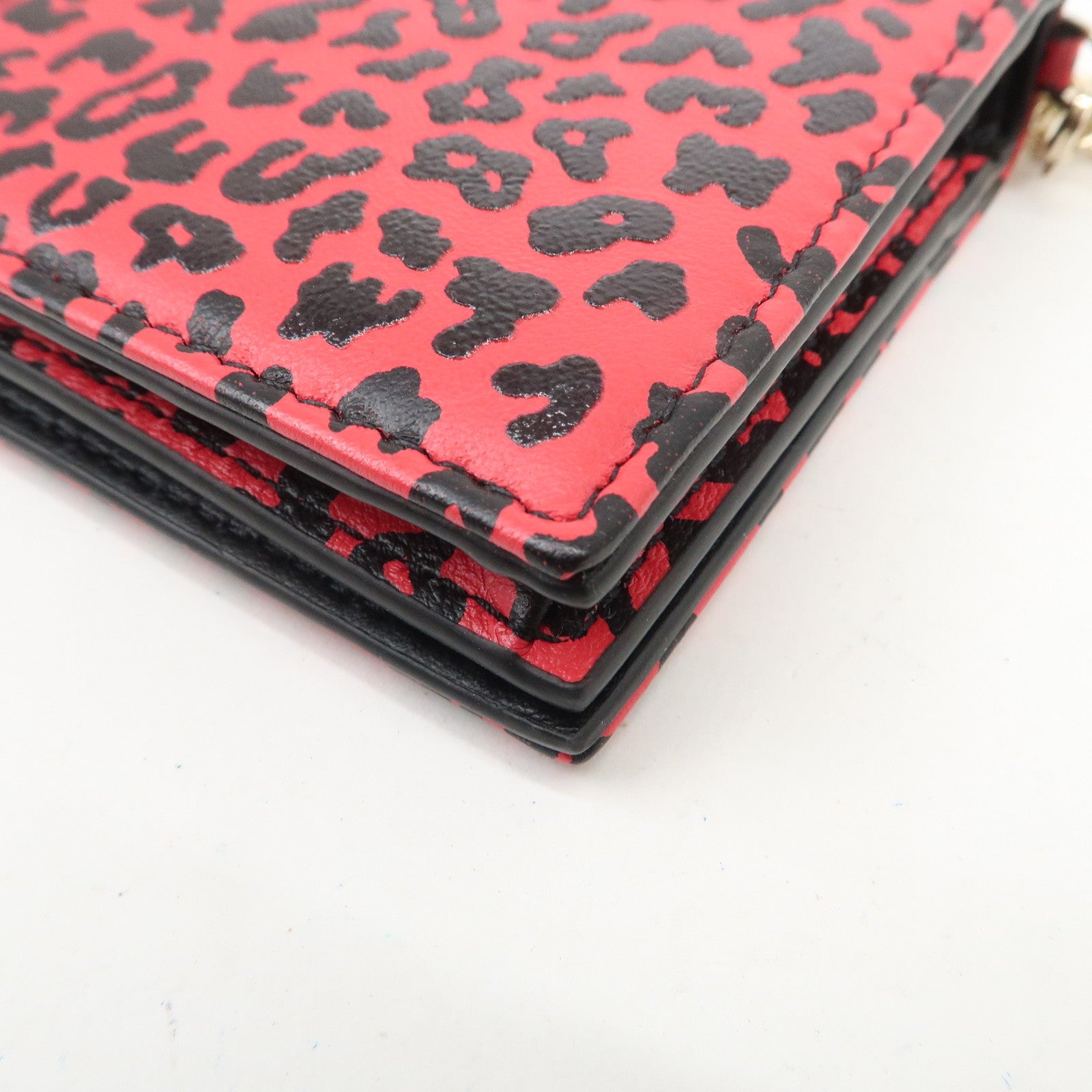 Christian Dior Leopard Embossed Leather Bi-fold Compact Wallet Pink