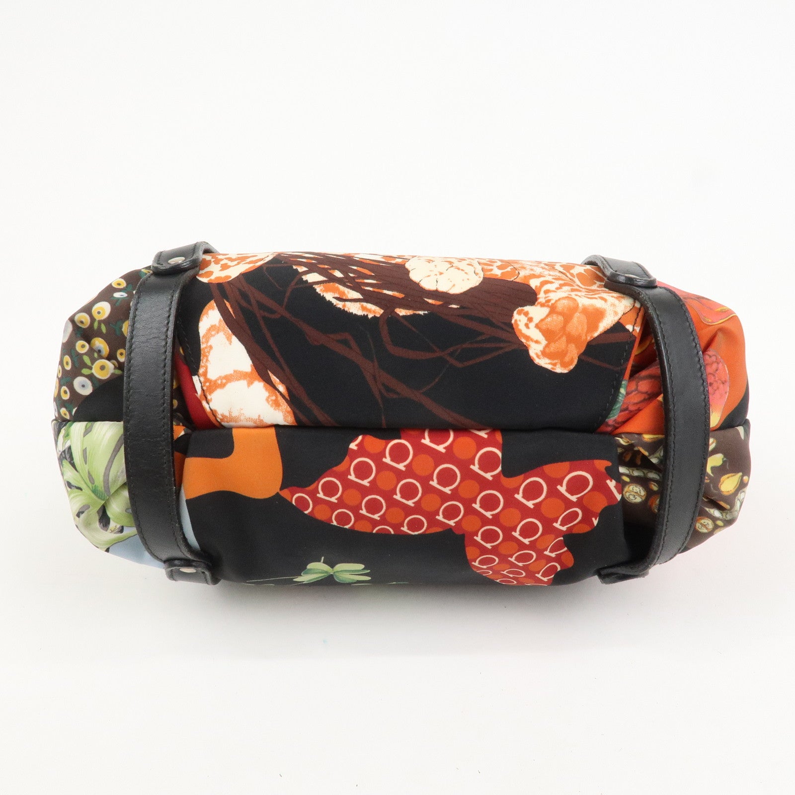 Ferragamo Nylon Leather Mini Hand Bag Shoulder Bag Animal Black