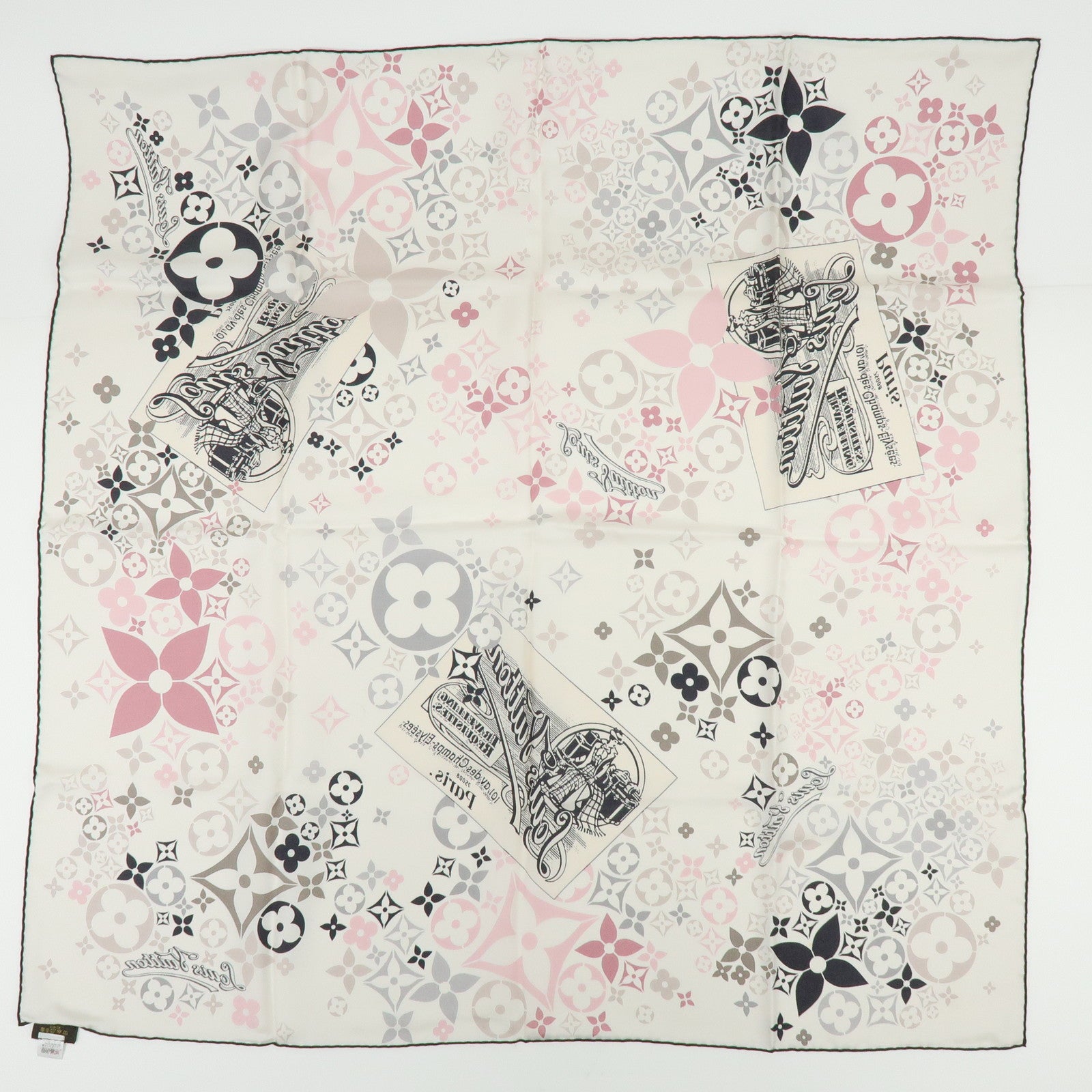 Louis Vuitton Silk 100% Scarf TRAVELLING REQUISITES Gray Light Pink
