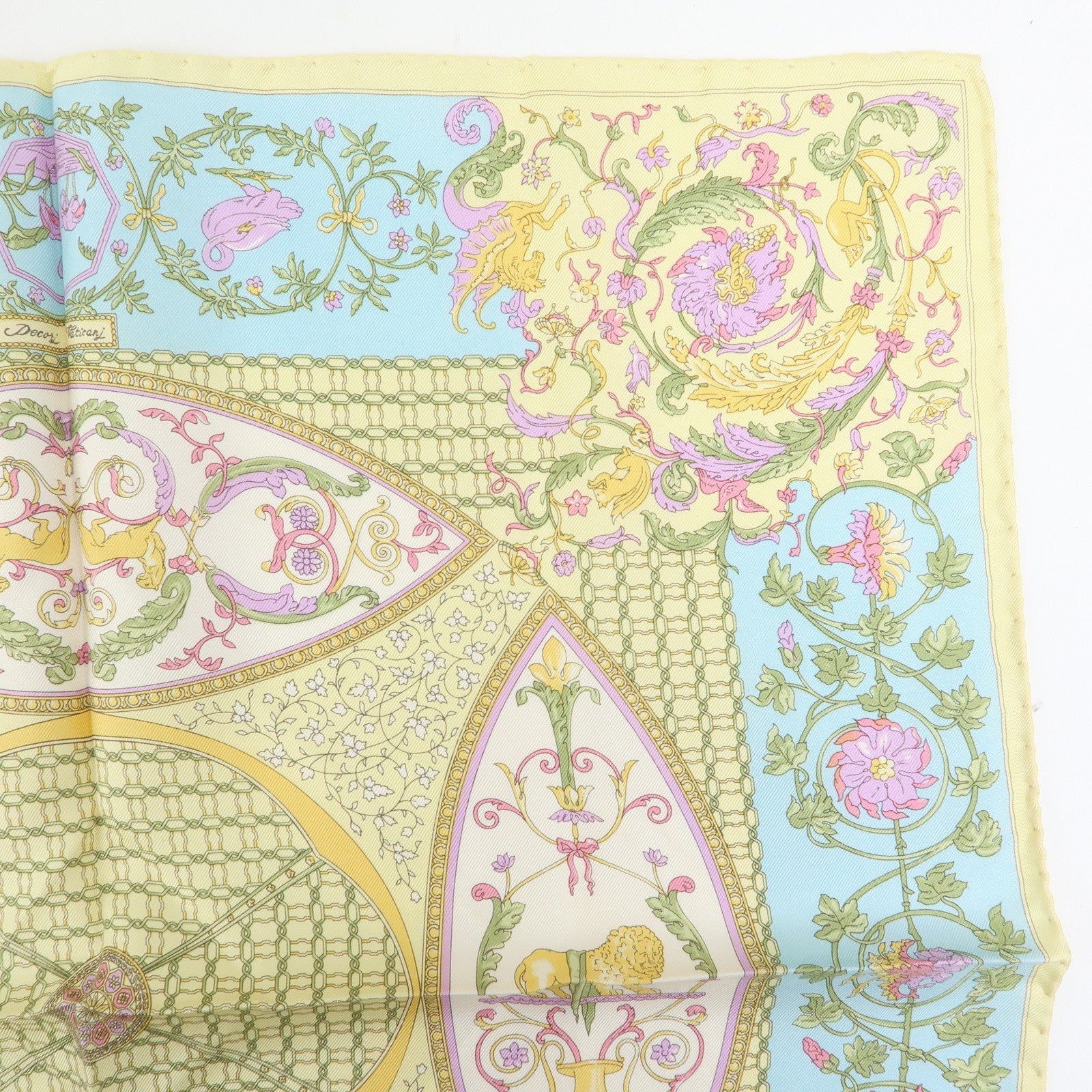 ETRO Set of 2 Silk Linen Scarf Peisley Flower Beige Yellow Blue