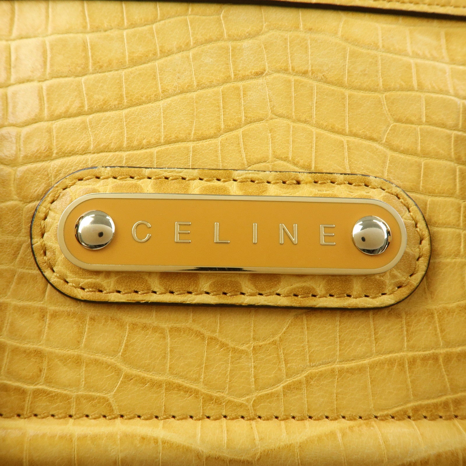 CELINE Macadam Canvas Leather Tote Bag Hand Bag Yellow Red Beige