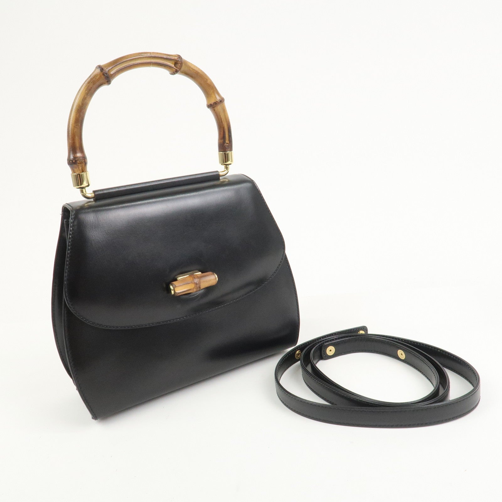 GUCCI Bamboo Leather 2Way Bag Hand Bag Shoulder Bag 000・46・0266