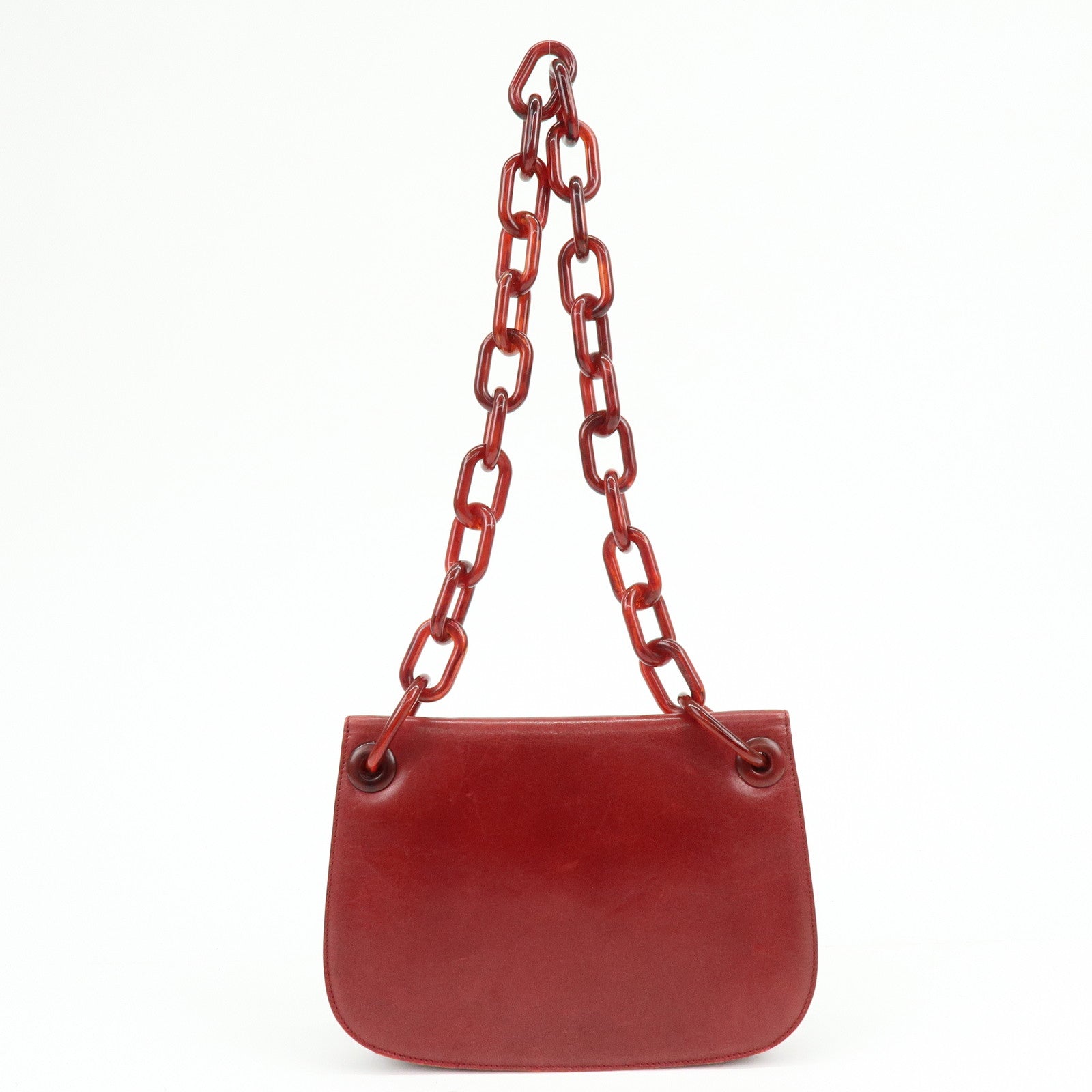 PRADA Logo Leather Plastic Chain Shoulder Bag Hand Bag Red