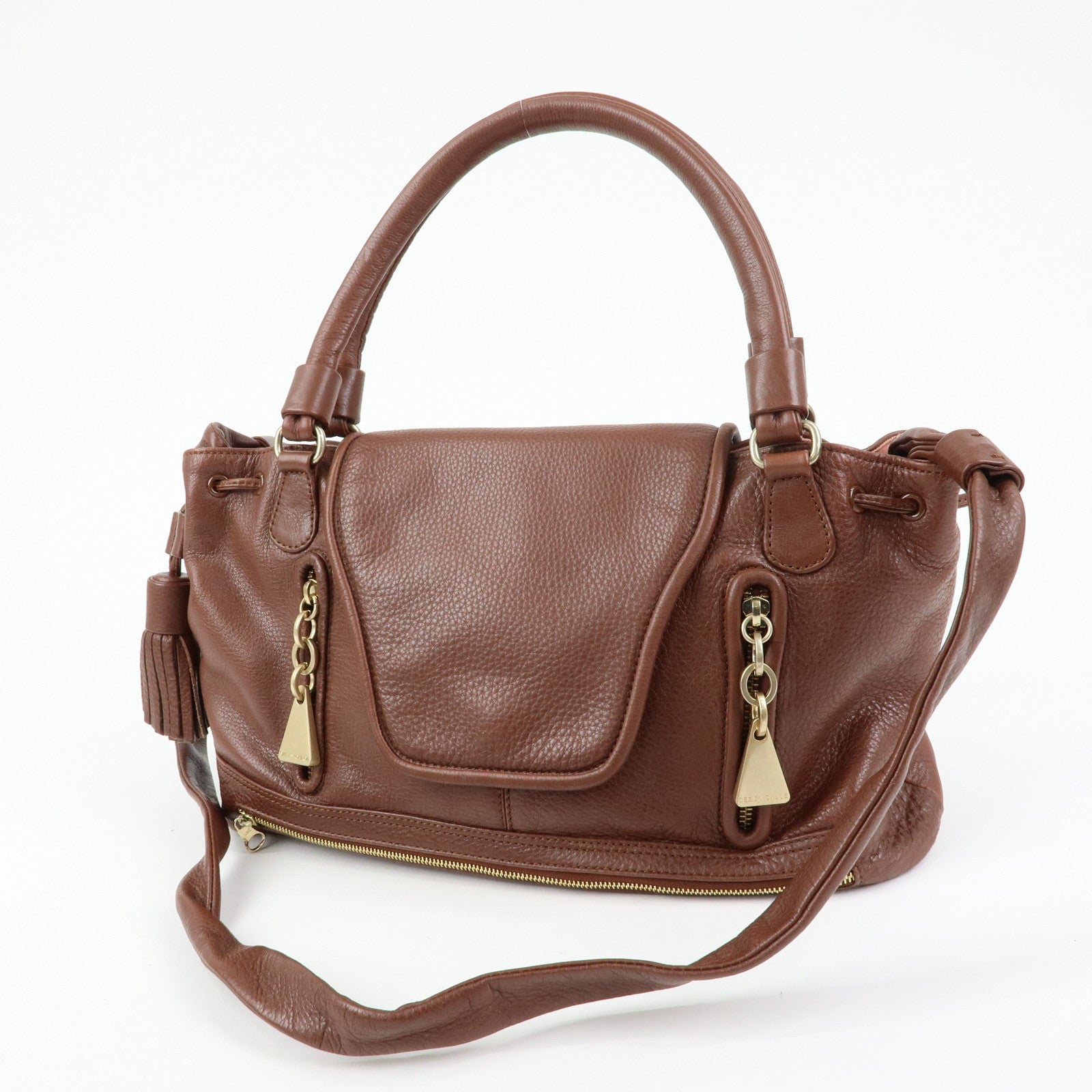 Chloe Cherry Leather 2Way Bag Hand Bag Shoulder Bag Brown