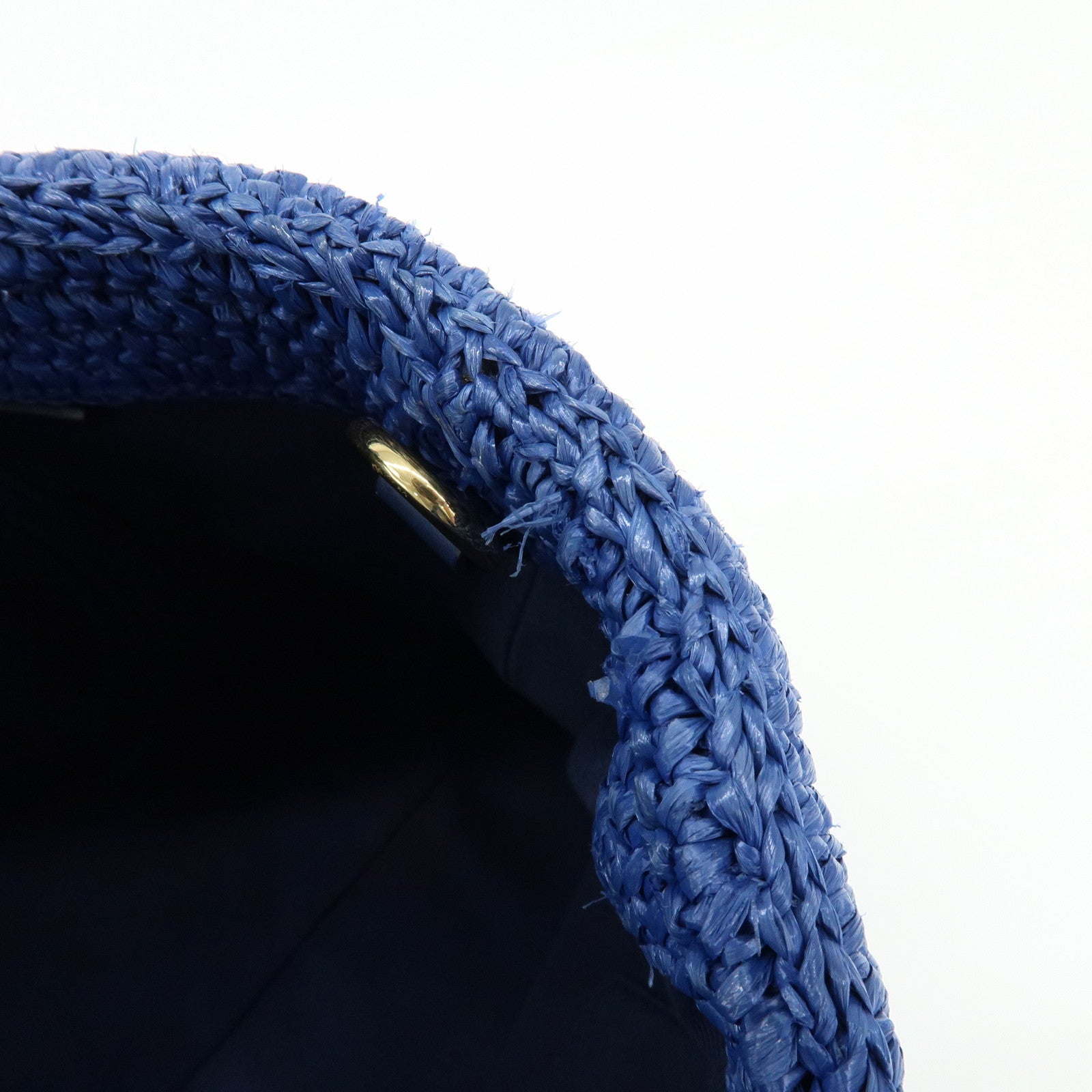 PRADA Triangle Logo Raffia 2Way Hand Bag Shoulder Bag Blue 1BG175