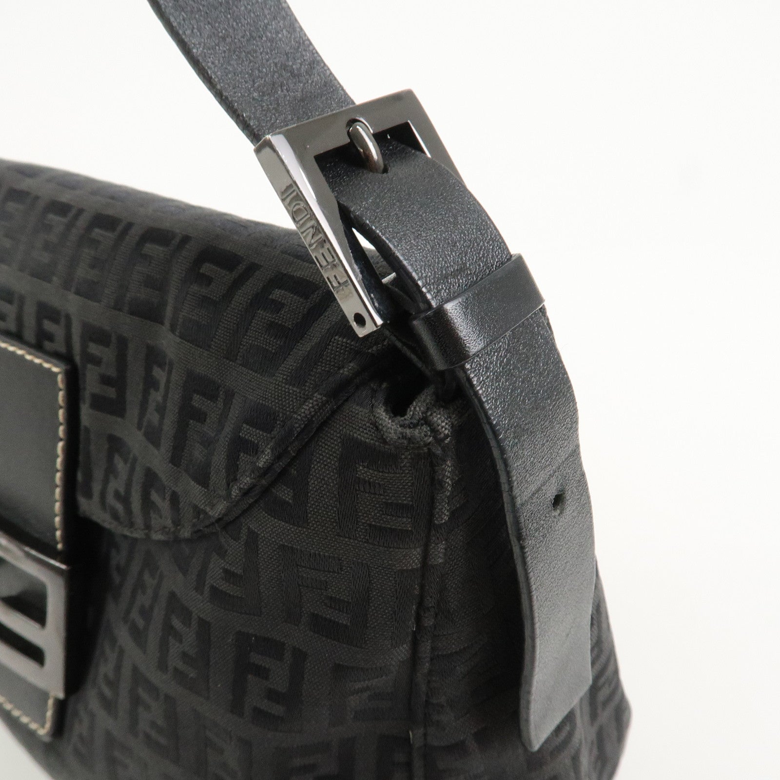 FENDI Mamma Baguette Zucchino Canvas Leather Shoulder Bag 8BR004