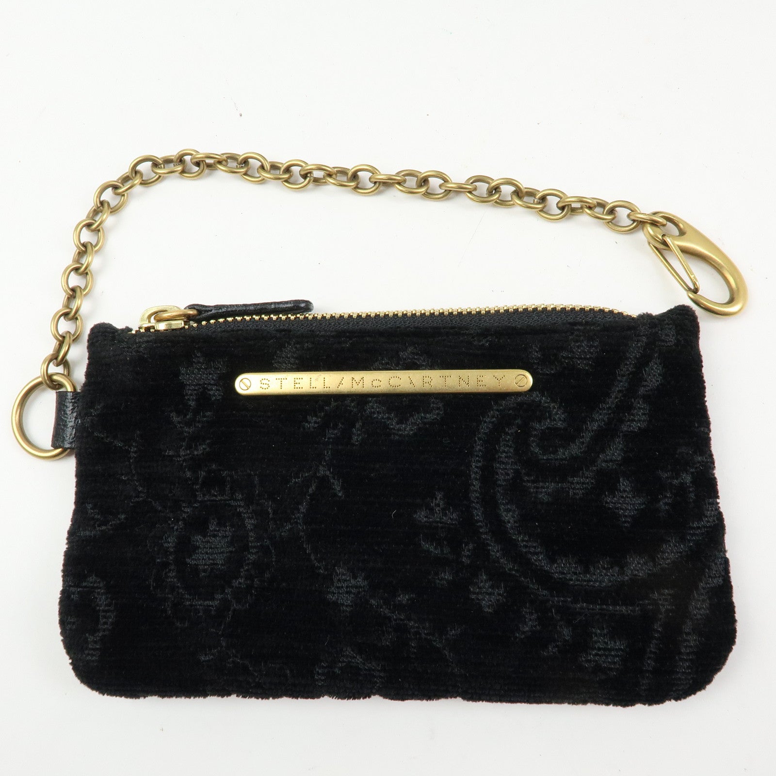 STELLA MCCARTNEY Canvas Leather Tote Hand Bag Paisley Pattern Black