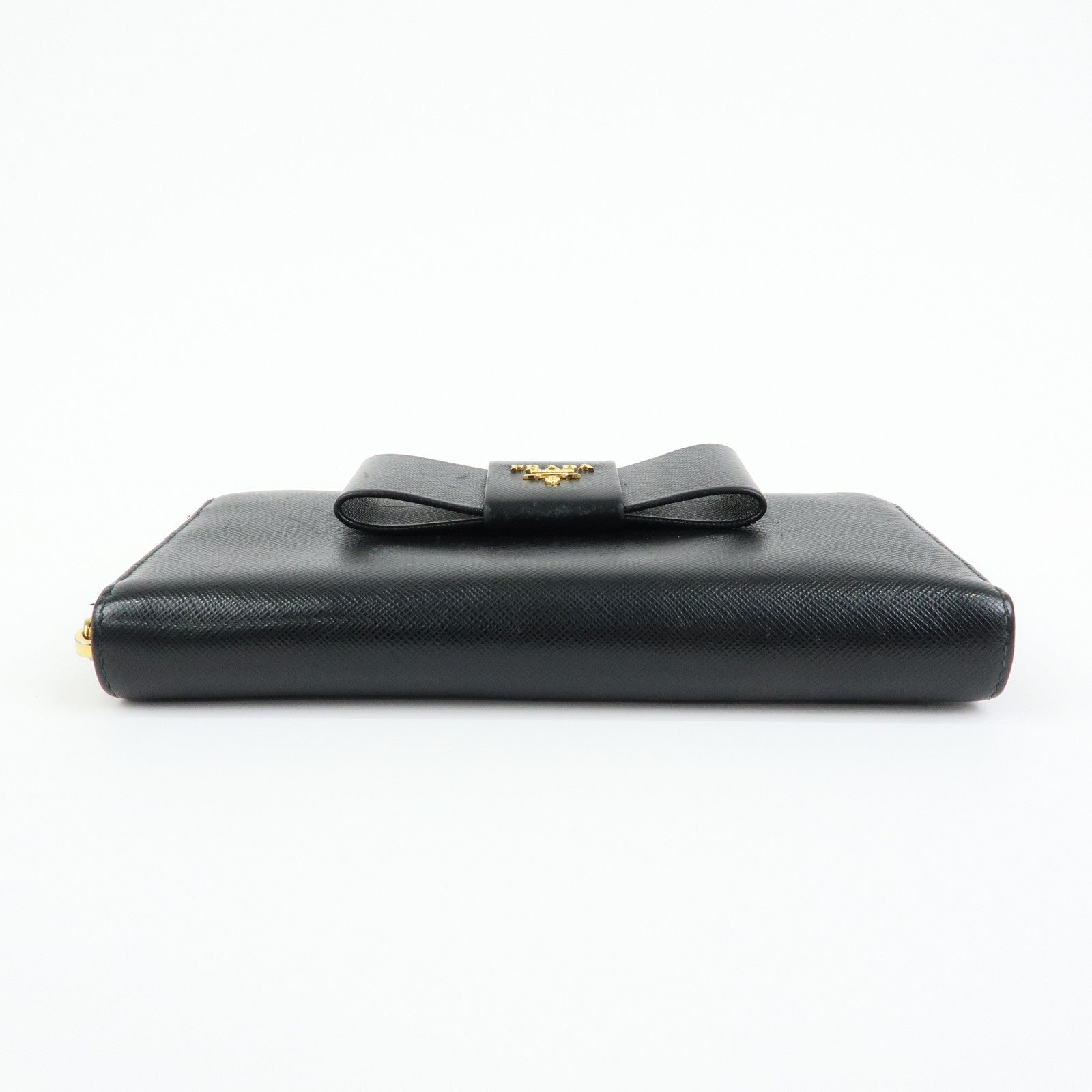 PRADA Logo Saffiano Leather Round Zippy Long Wallet Ribbon 1ML506