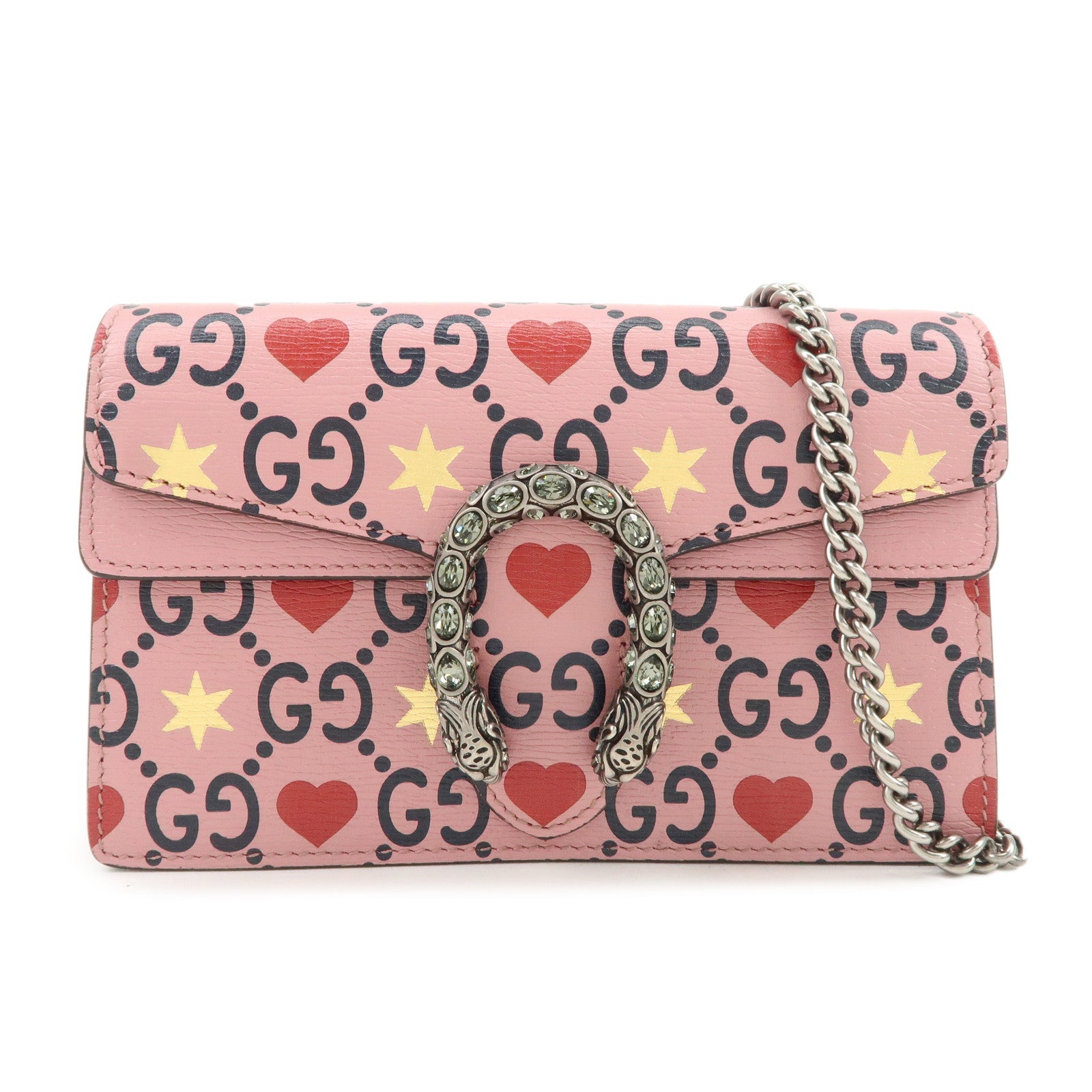 GUCCI Dionysus Super Mini Bag Heart Chain Shoulder Bag Pink 476432