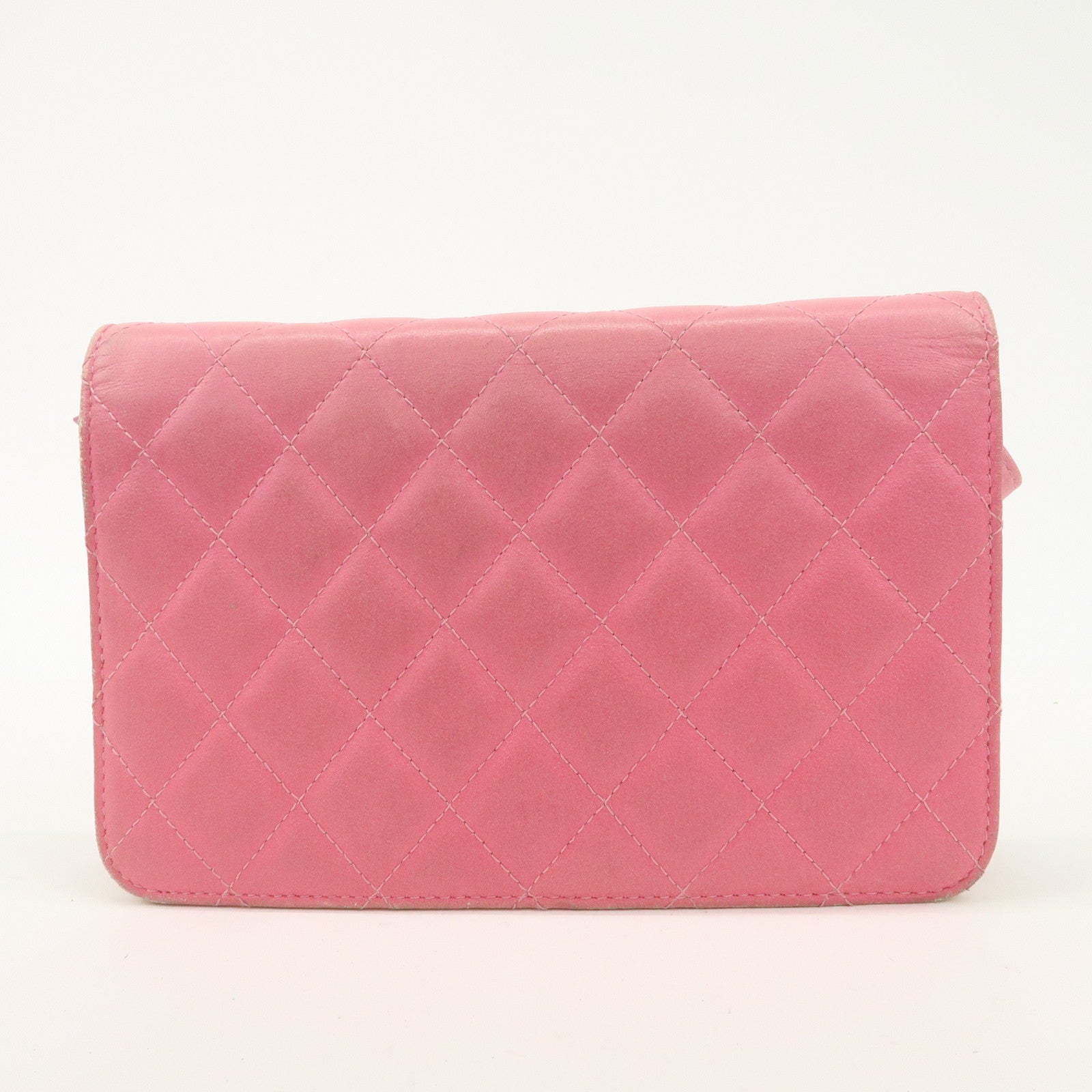 CHANEL Matelasse Leather COCO Mark Chain Shoulder Bag Pink Used