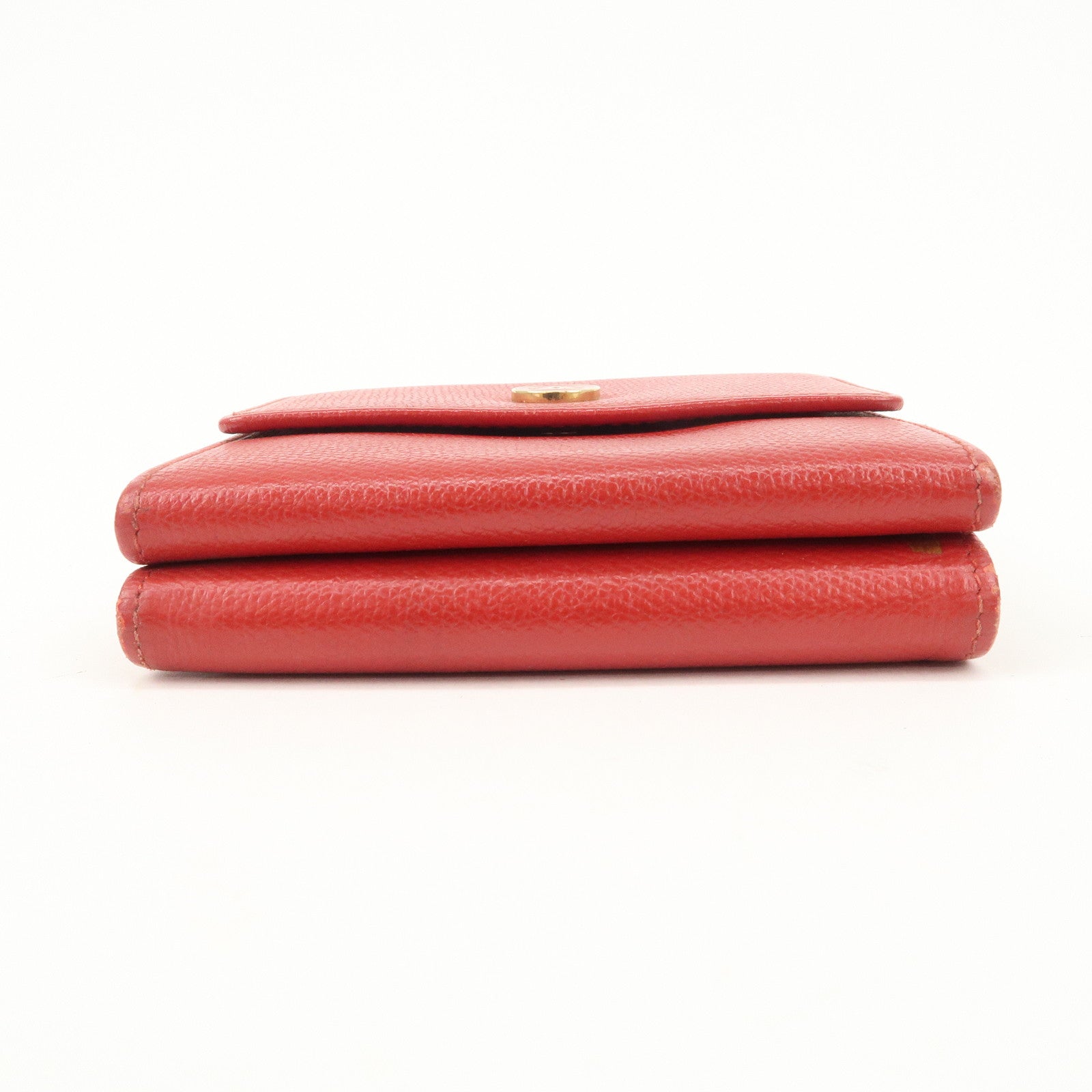CHANEL COCO Button Leather Double Hook Compact Wallet Red A20902
