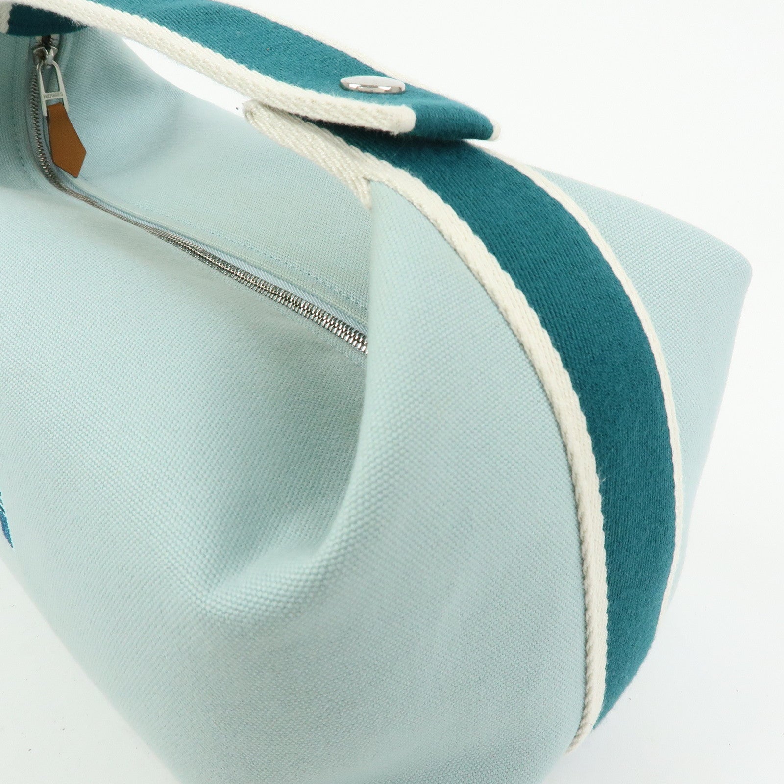 HERMES Bride A Brac GM Cotton Hand Bag Vanity Bag Light Blue