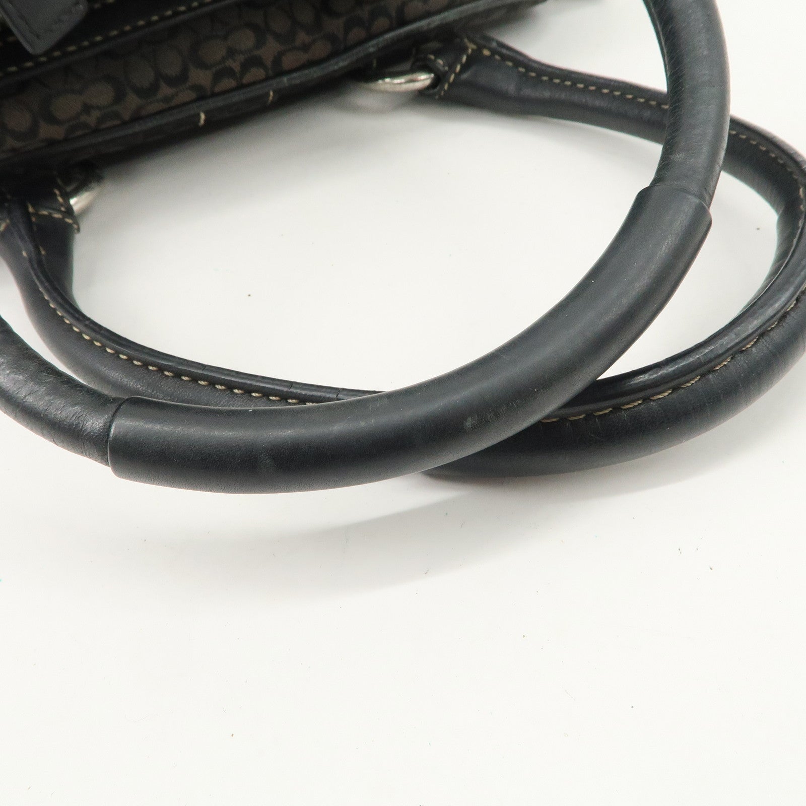 COACH Leather Canvas Logo Hand Bag Brown Silver HDW Used