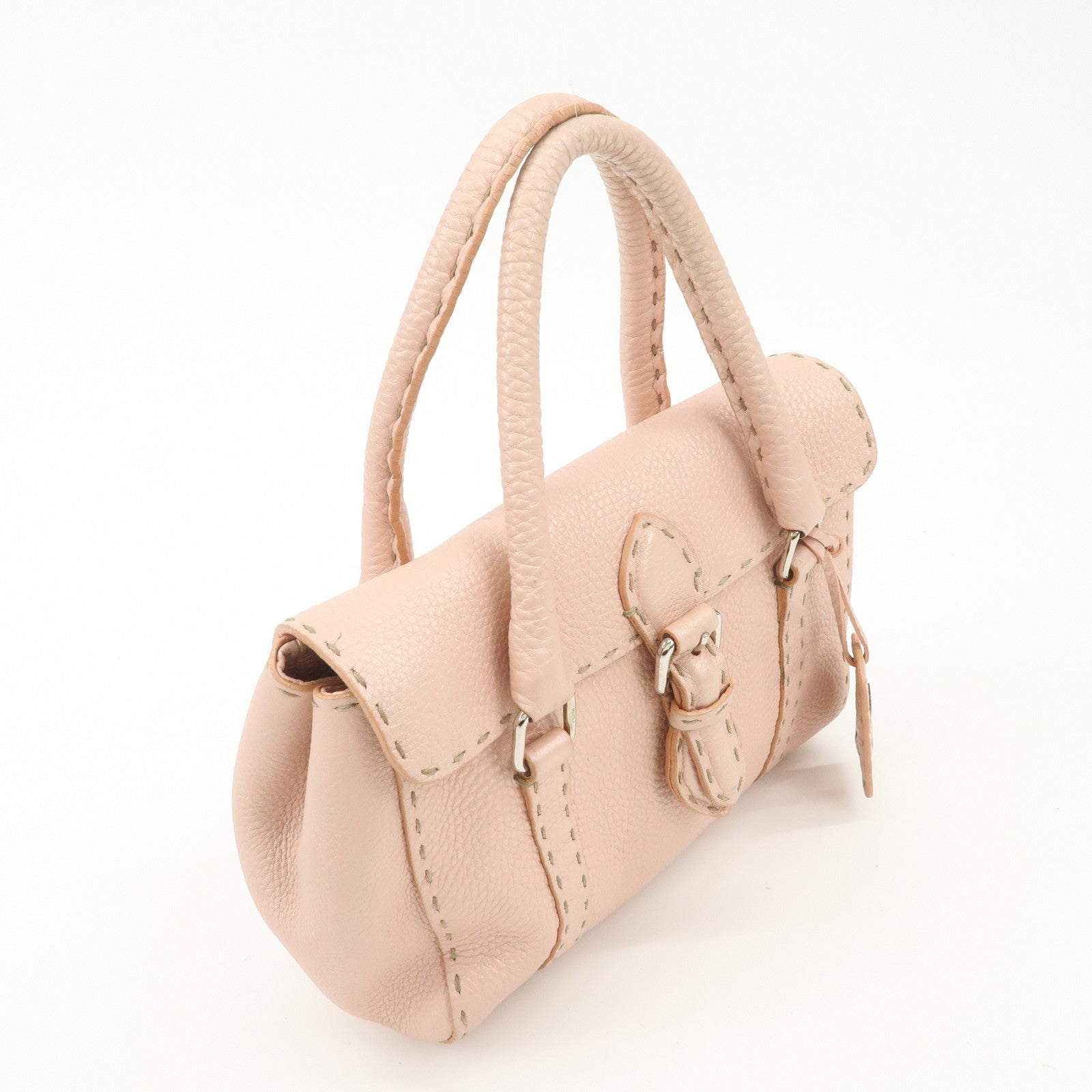 FENDI Selleria Leather Mini Linda Hand Bag Pink Silver HDW 8BR486