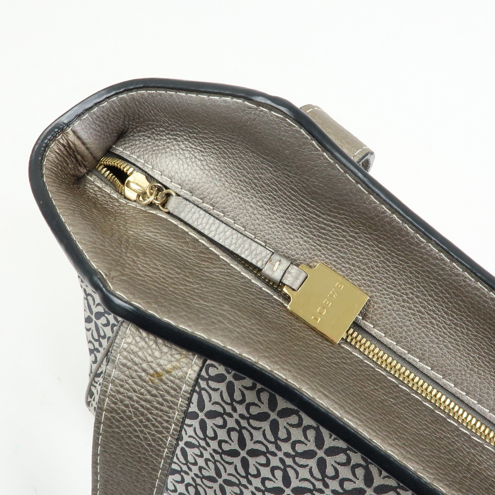 LOEWE New Road Line Repeat Anagram Canvas Calf Leather Hand Bag