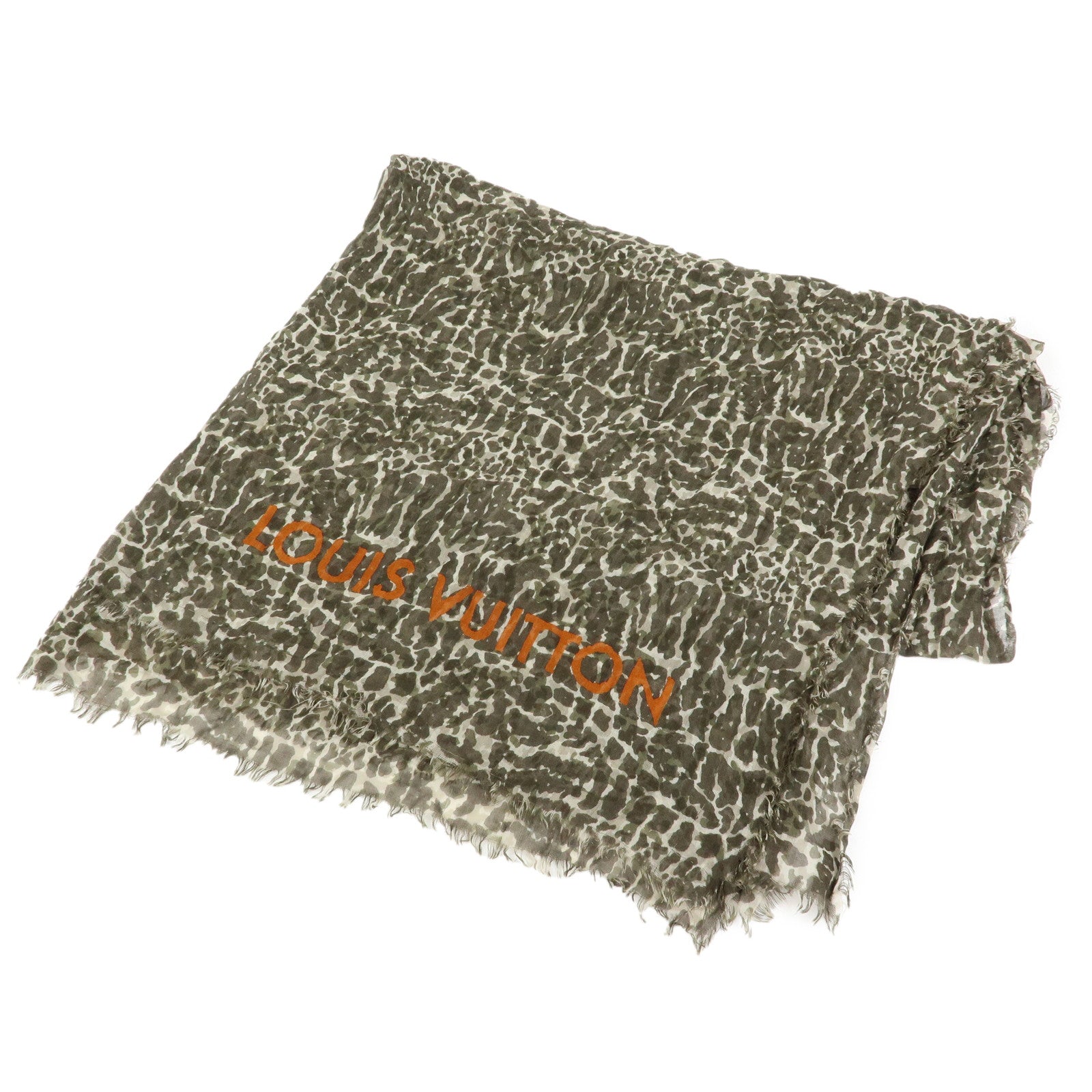 Louis Vuitton Leopard Print Cashmere Silk Scarf Shawl Khaki 400505