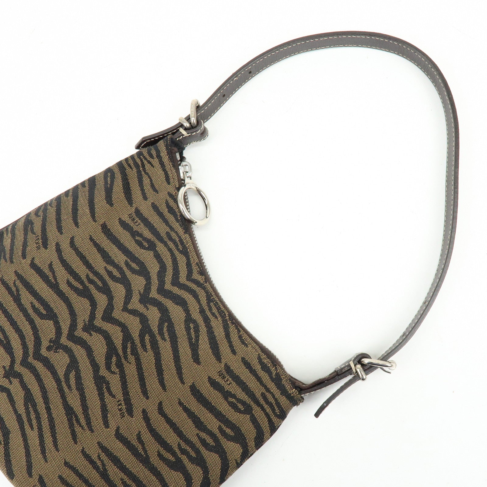 FENDI Canvas Leather Zebra Pattern Shoulder Hand Bag Brown 8BR248