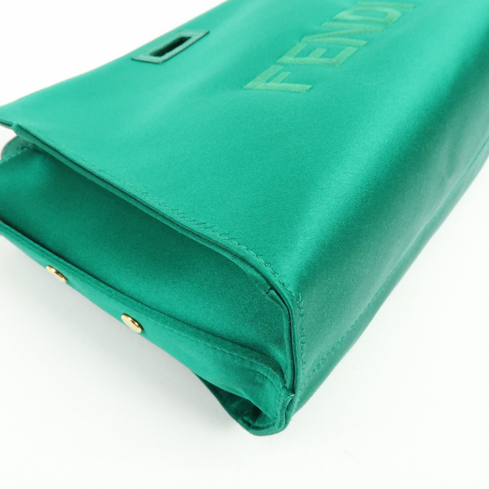 FENDI Satin Peekaboo Defender Hand Bag Cover Green 7AR717