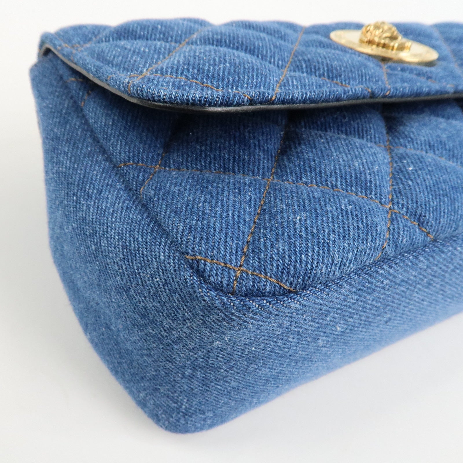 GIANNI VERSACE Demin Leather Chain Shoulder Bag Blue