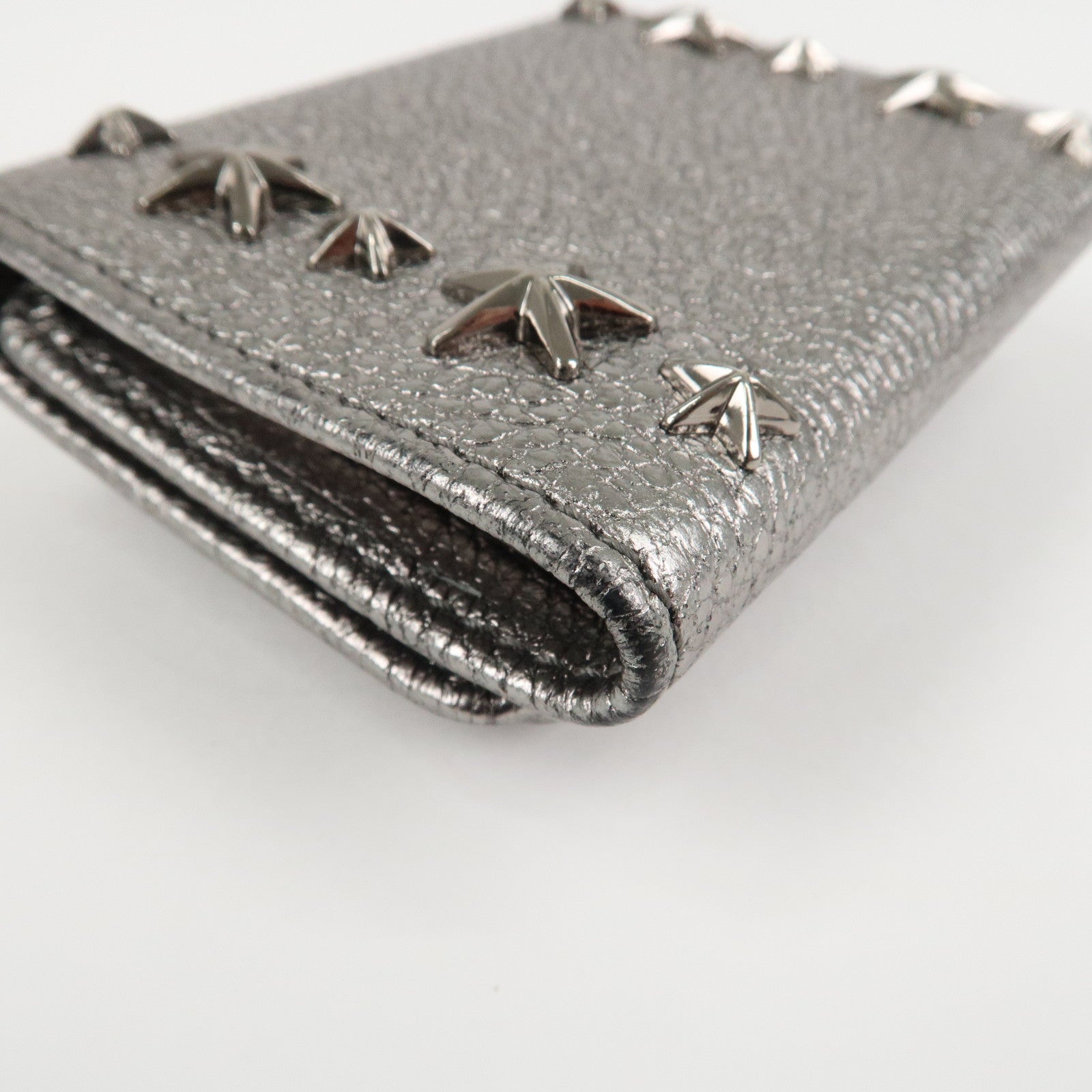 JIMMY CHOO 202 NEMO Studs Leather Compact Wallet Silver Used