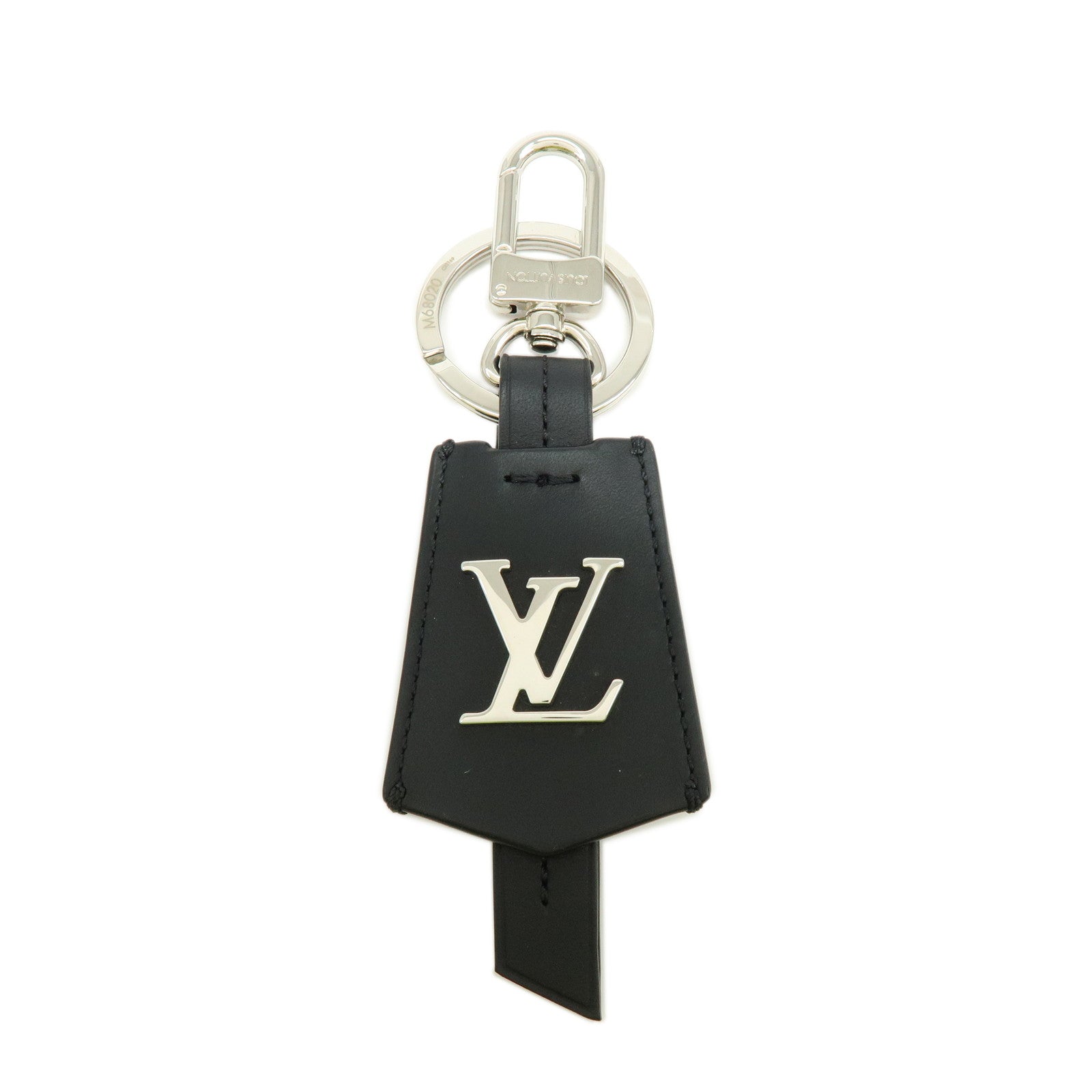 Louis Vuitton Leather Bag Charm Key Chain Black Silver M68020