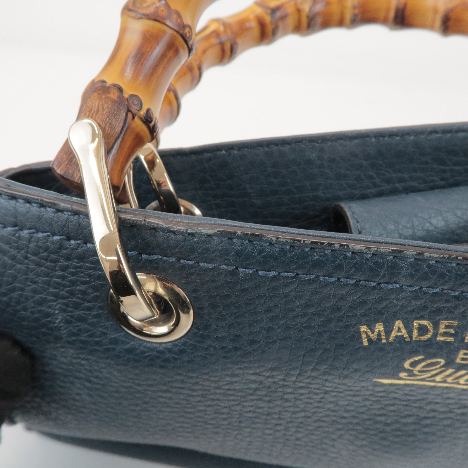GUCCI Bamboo Calf Leather 2 Way Bag Tote Bag Navy 336032
