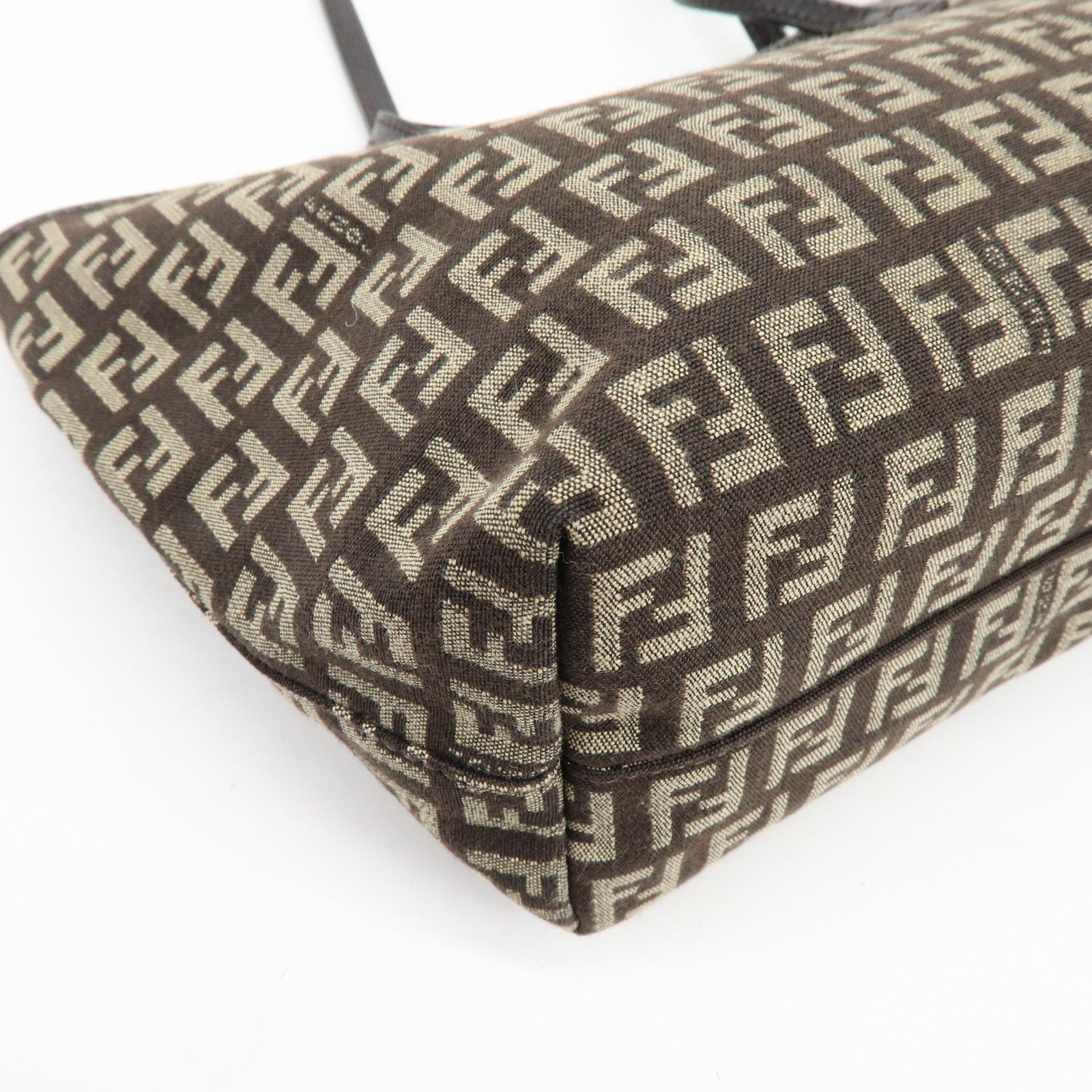 FENDI Zucchino Canvas Leather Tote Bag Shoulder Bag Brown 8BH075