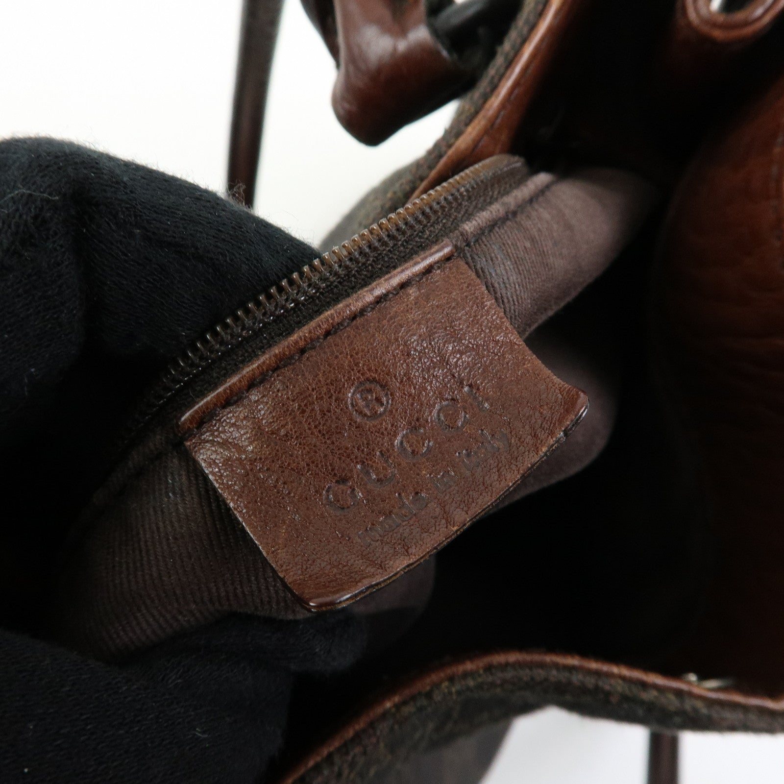 GUCCI GG Denim Leather Tote Bag Shoulder Bag Dark Brown 101971