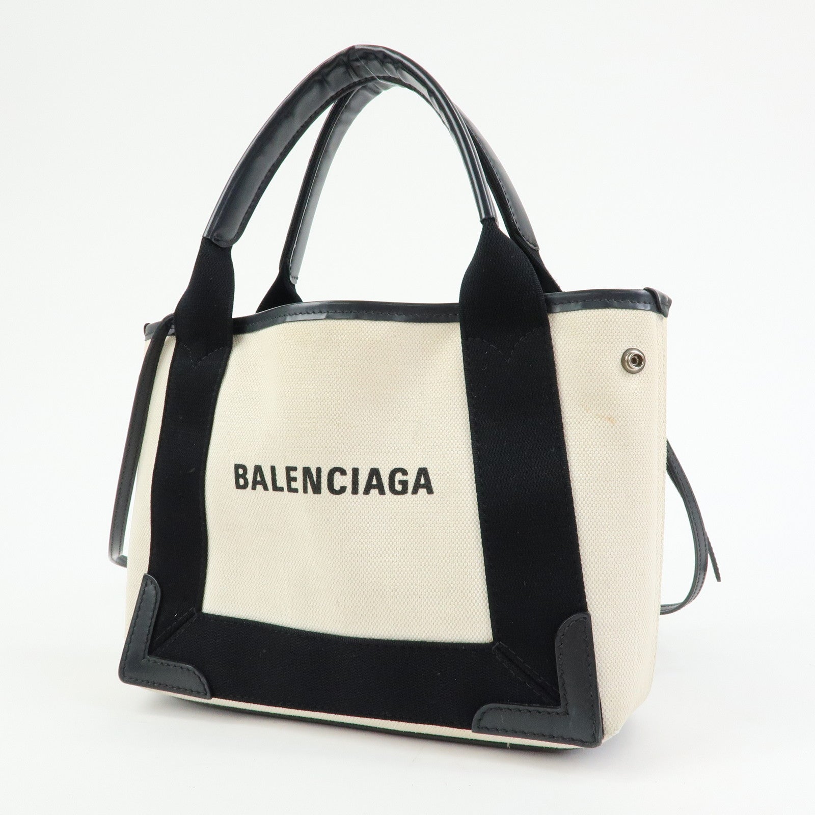 BALENCIAGA Navy Cabas XS Canvas Leather 2WAY Bag Natural 390346