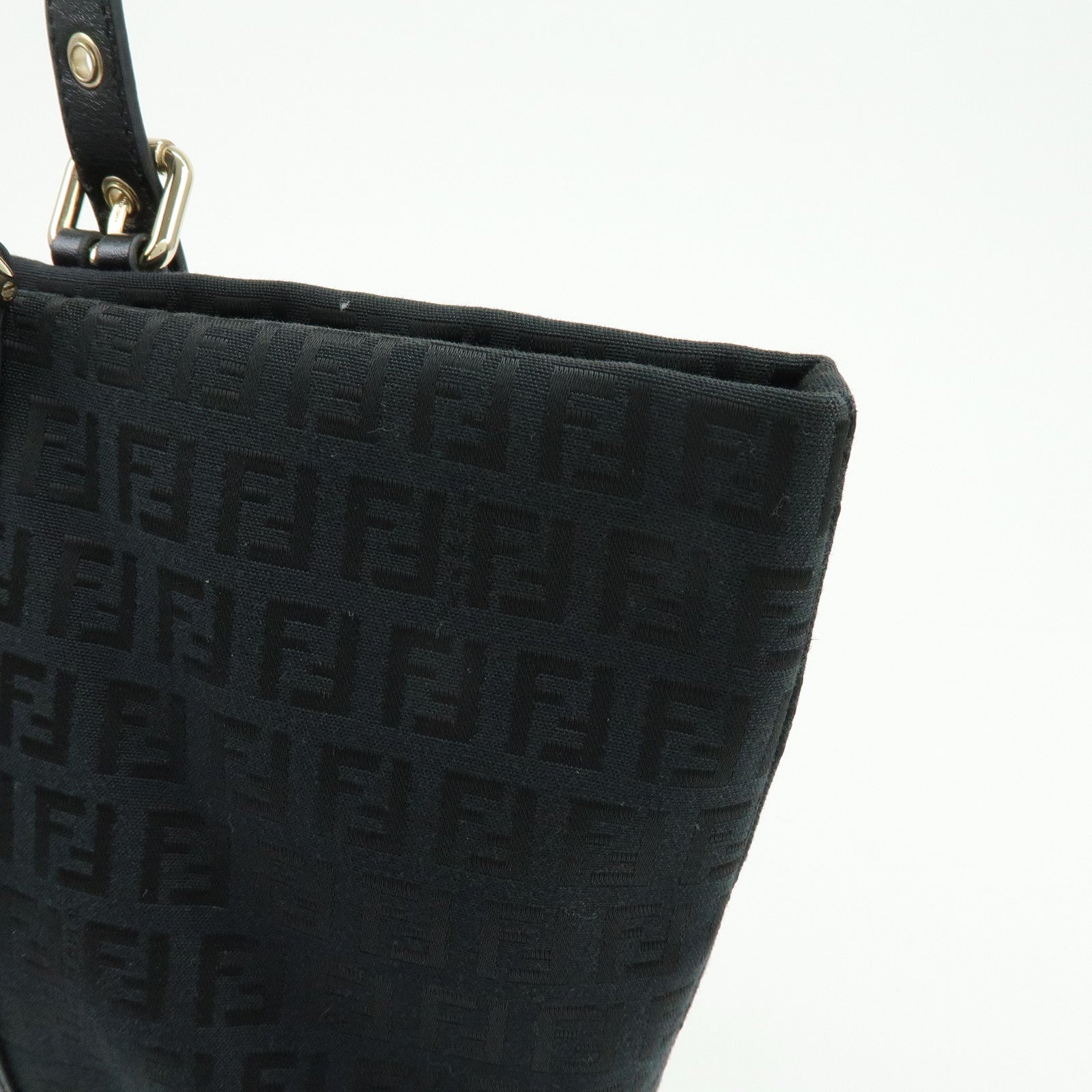 FENDI Zucchino Canvas Leather Tote Bag Shoulder Bag Black 8BH215