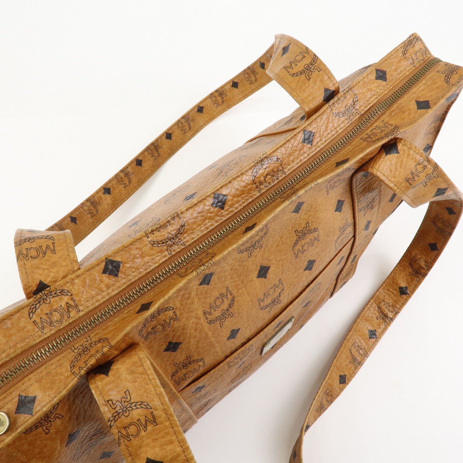 MCM Visetos Leather Tote Bag Shoulder Bag Hand Bag Brown