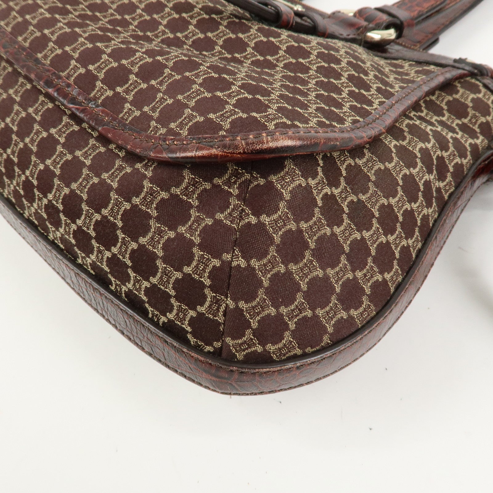 CELINE Macadam Canvas Emboss Leather 2 Way Bag Hand Bag Brown