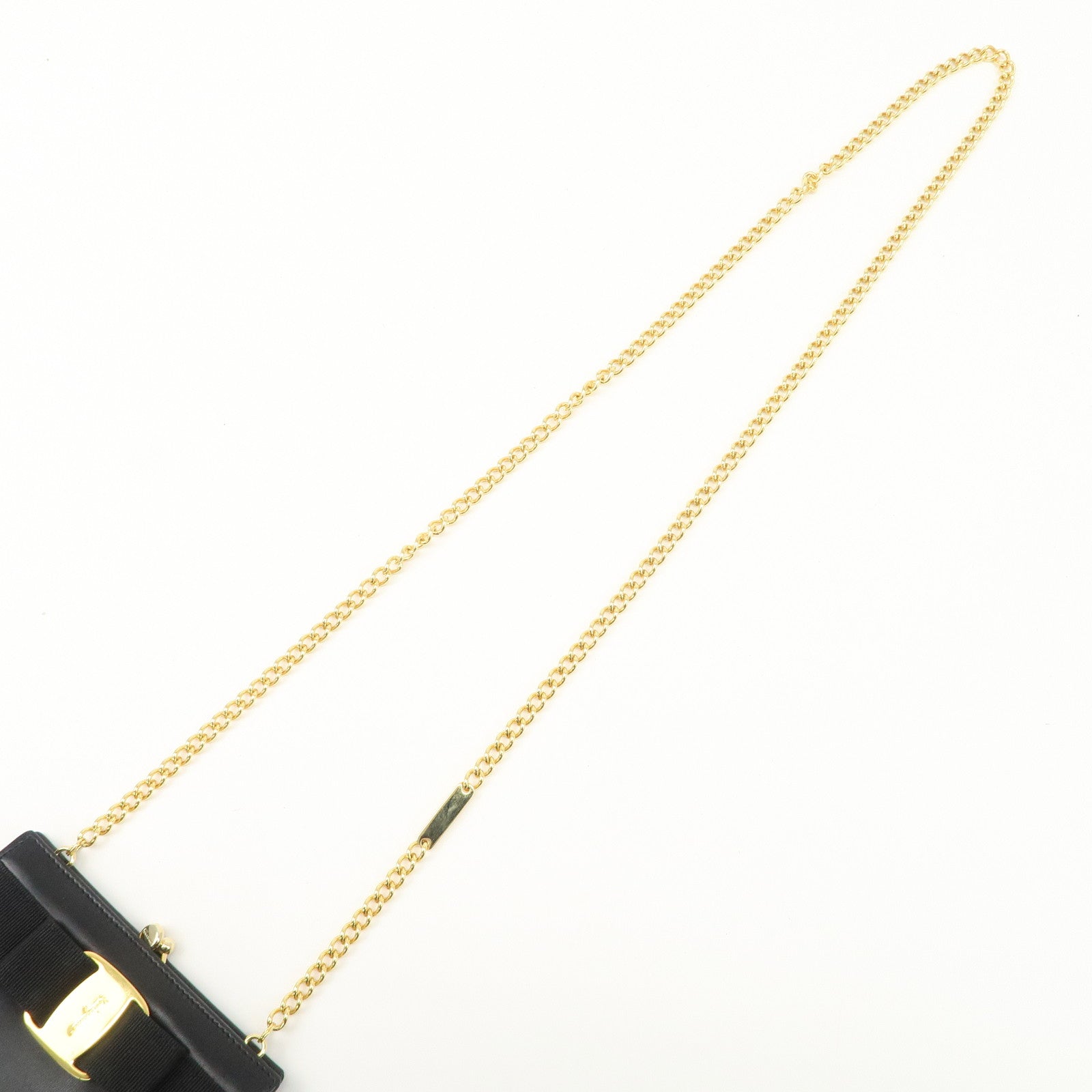 Ferragamo Vara Leather Ribbon Mini Chain Shoulder Bag Black Used