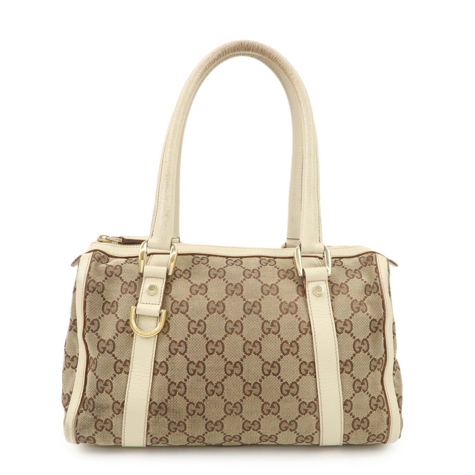 GUCCI Abbey GG Canvas Leather Boston Bag Beige Brown 130942