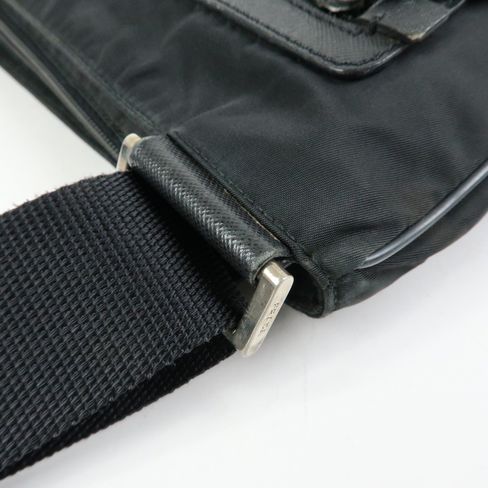 PRADA Triangle Logo Nylon Saffiano Leather Shoulder Bag Black