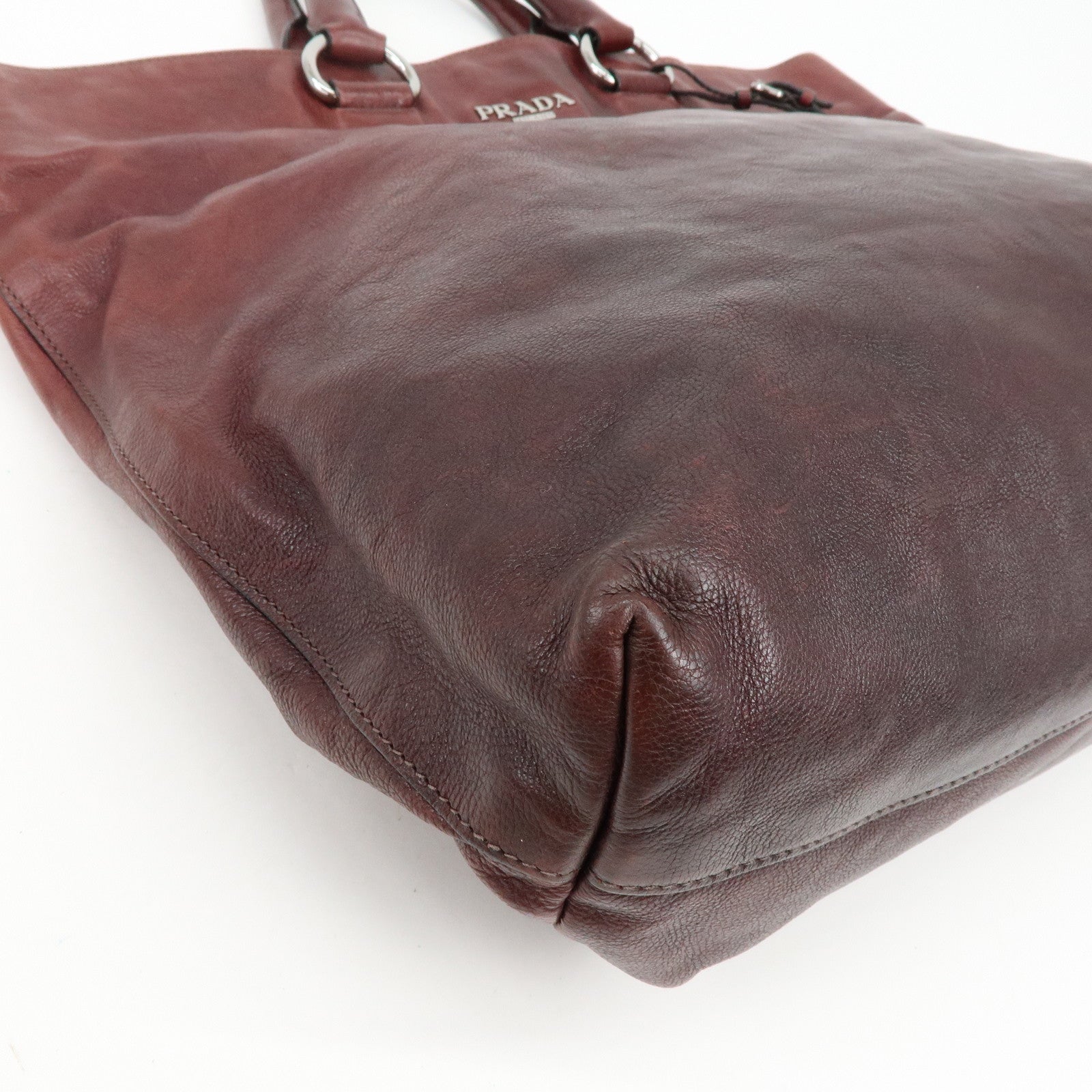 PRADA Triangle Logo Gradation Leather Tote Bag Hand Bag Bordeaux